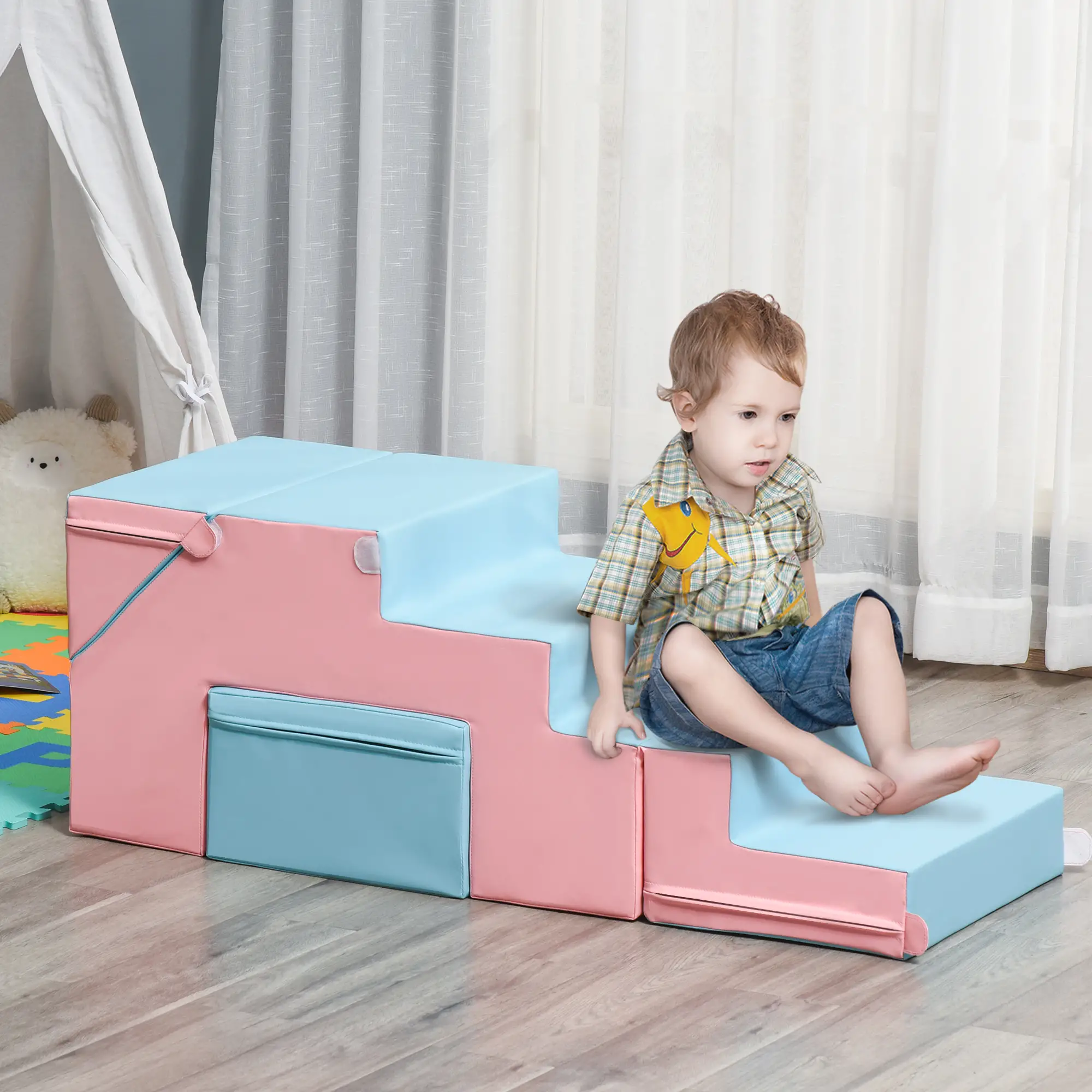 2-Piece Soft Play Kids Foam Set, for Crawl and Climb, Light Blue - Image 8