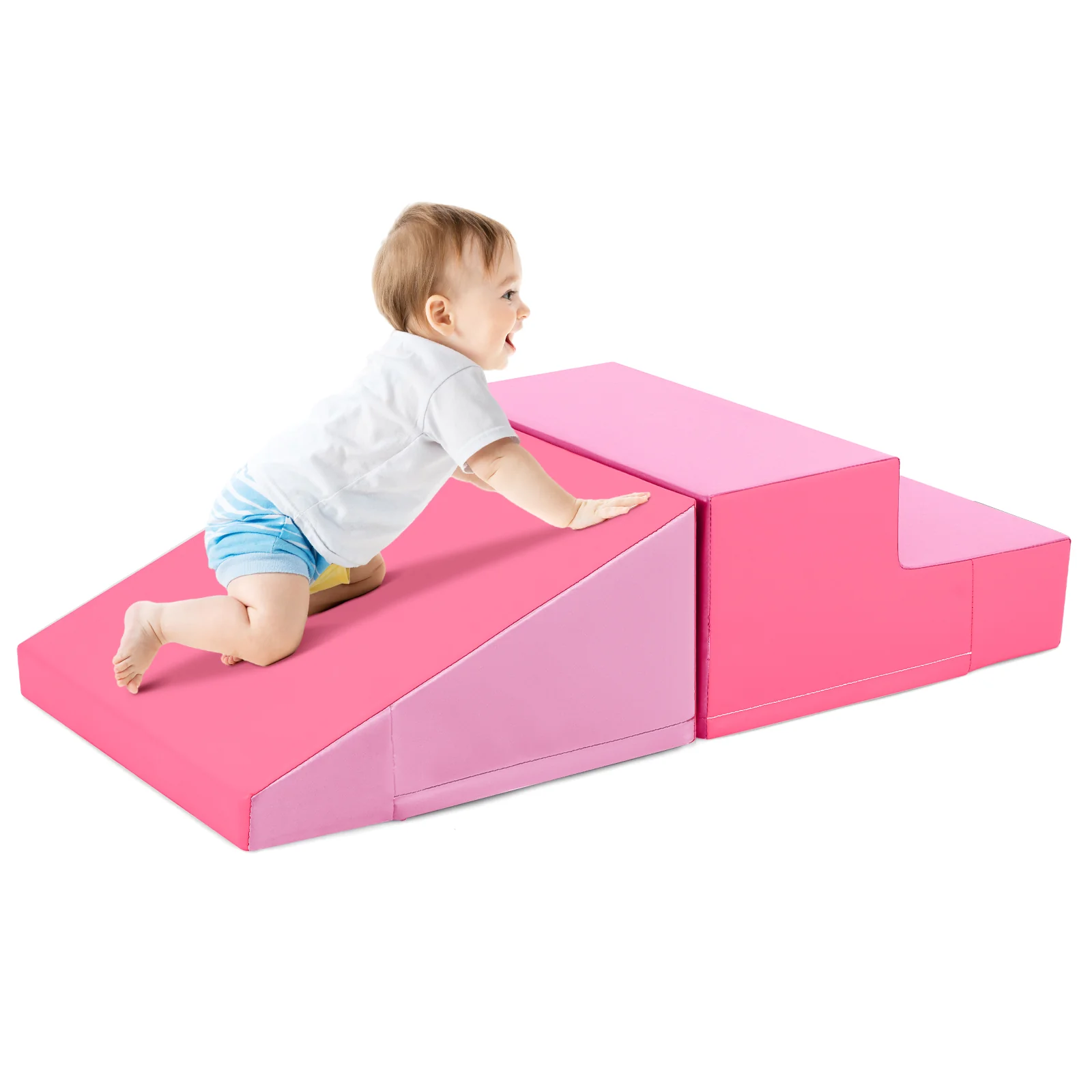 2-Piece Step And Slide Climber, Soft Play Set Foam Blocks, Pink - Image 5