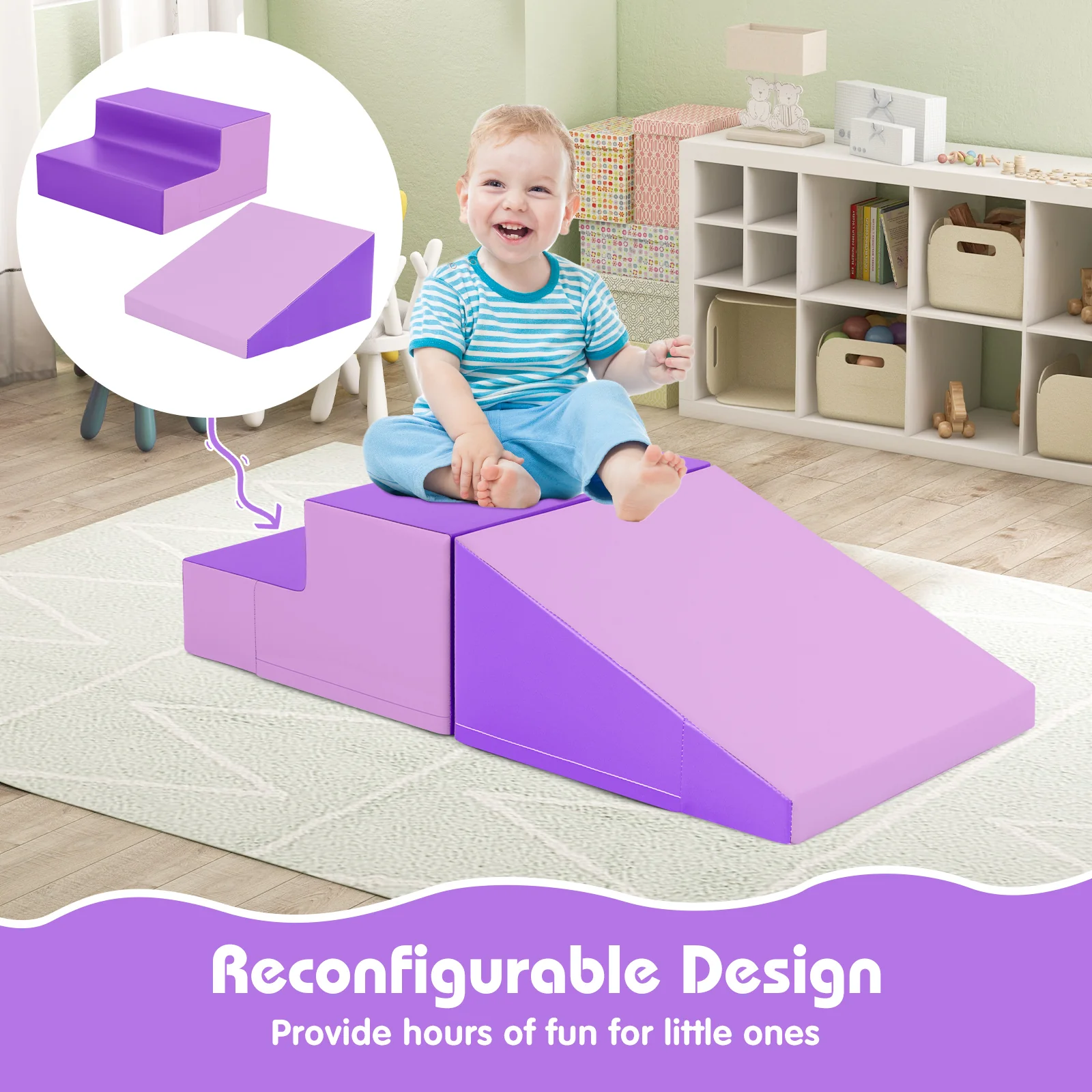 2-Piece Step And Slide Climber, Soft Play Set Foam Blocks, Purple - Image 10
