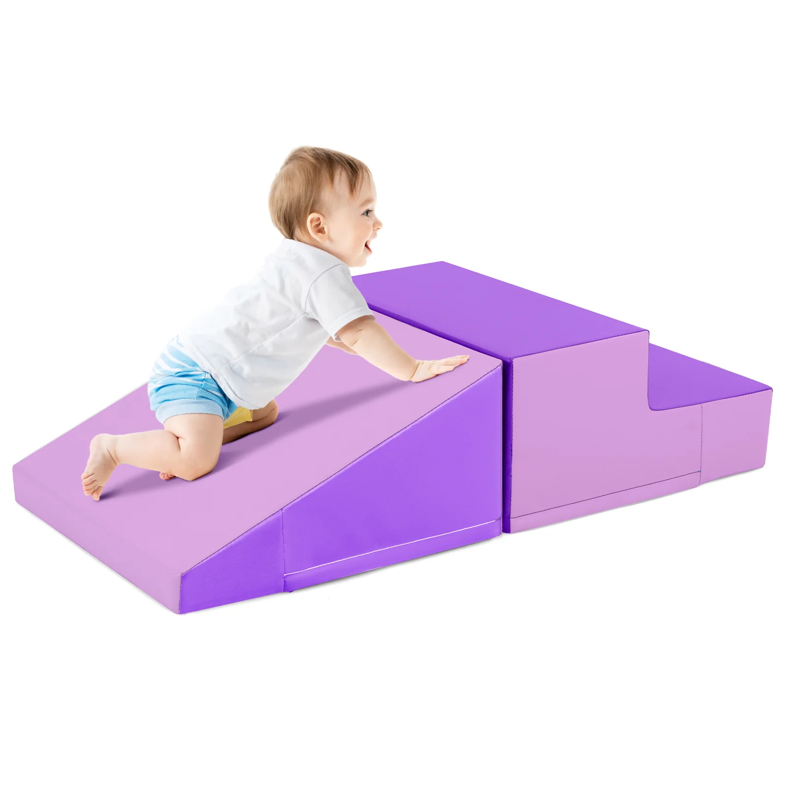 2-Piece Step And Slide Climber, Soft Play Set Foam Blocks, Purple - Image 4