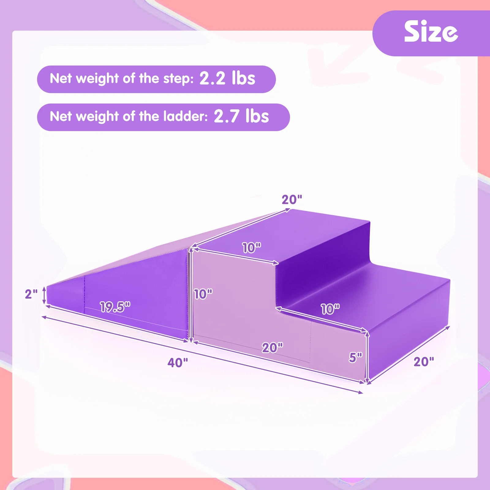 2-Piece Step And Slide Climber, Soft Play Set Foam Blocks, Purple - Image 6