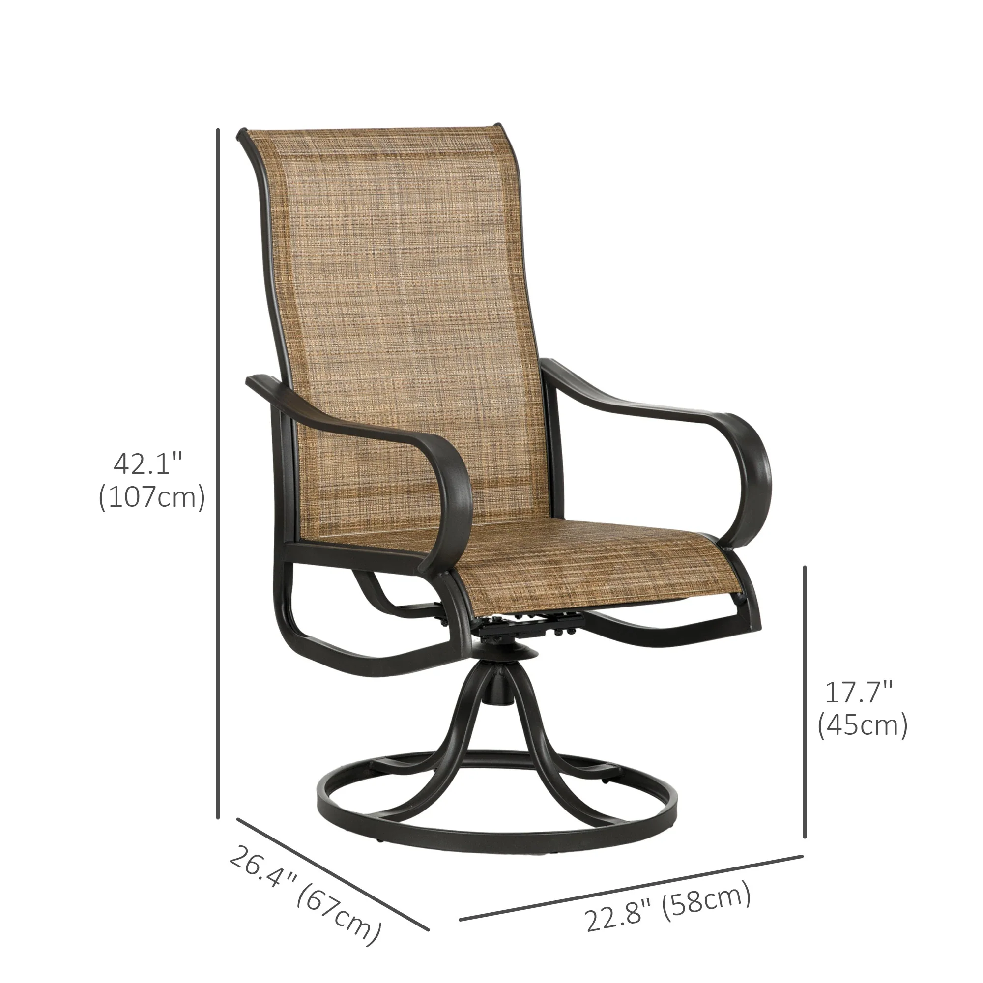 2-Piece Swivel Patio Dining Chairs, 360° Rocking, Brown - Image 3