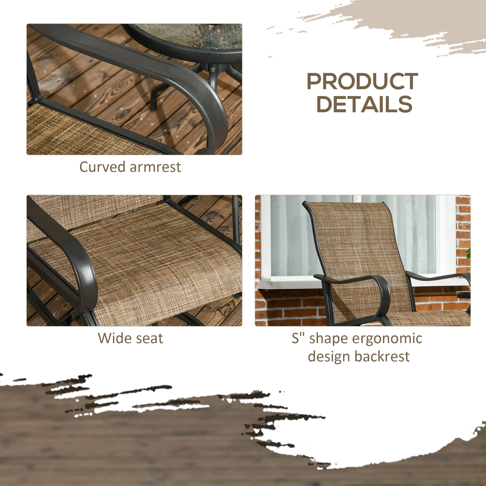 2-Piece Swivel Patio Dining Chairs, 360° Rocking, Brown - Image 7