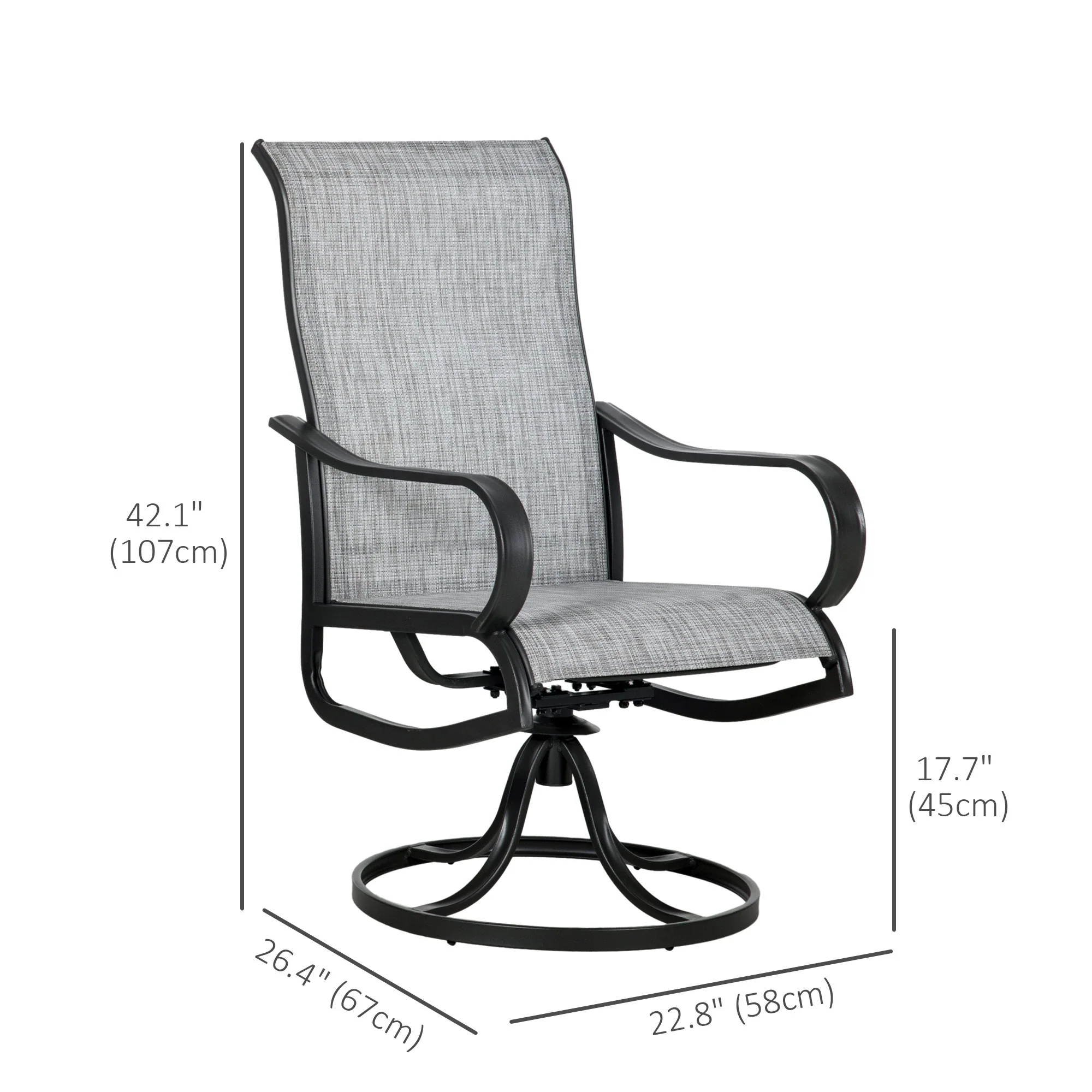 2-Piece Swivel Patio Dining Chairs, 360° Swivel, Breathable Mesh Seat, Dark Grey - Image 3