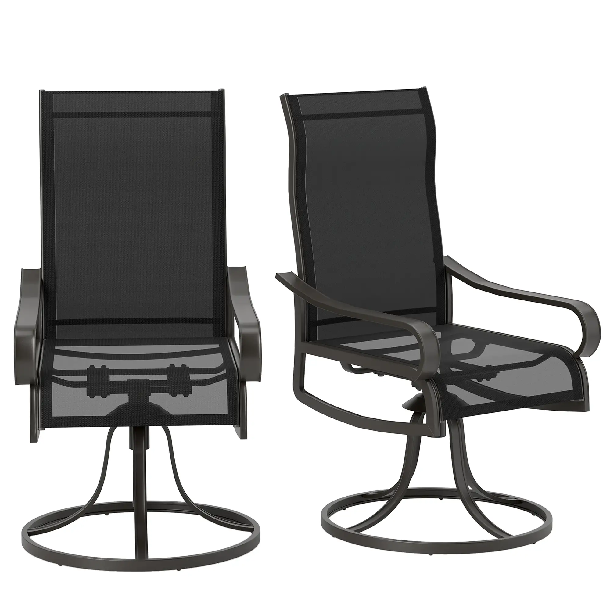 2-Piece Swivel Patio Dining Chairs, 360° Swivel Rocking, Black