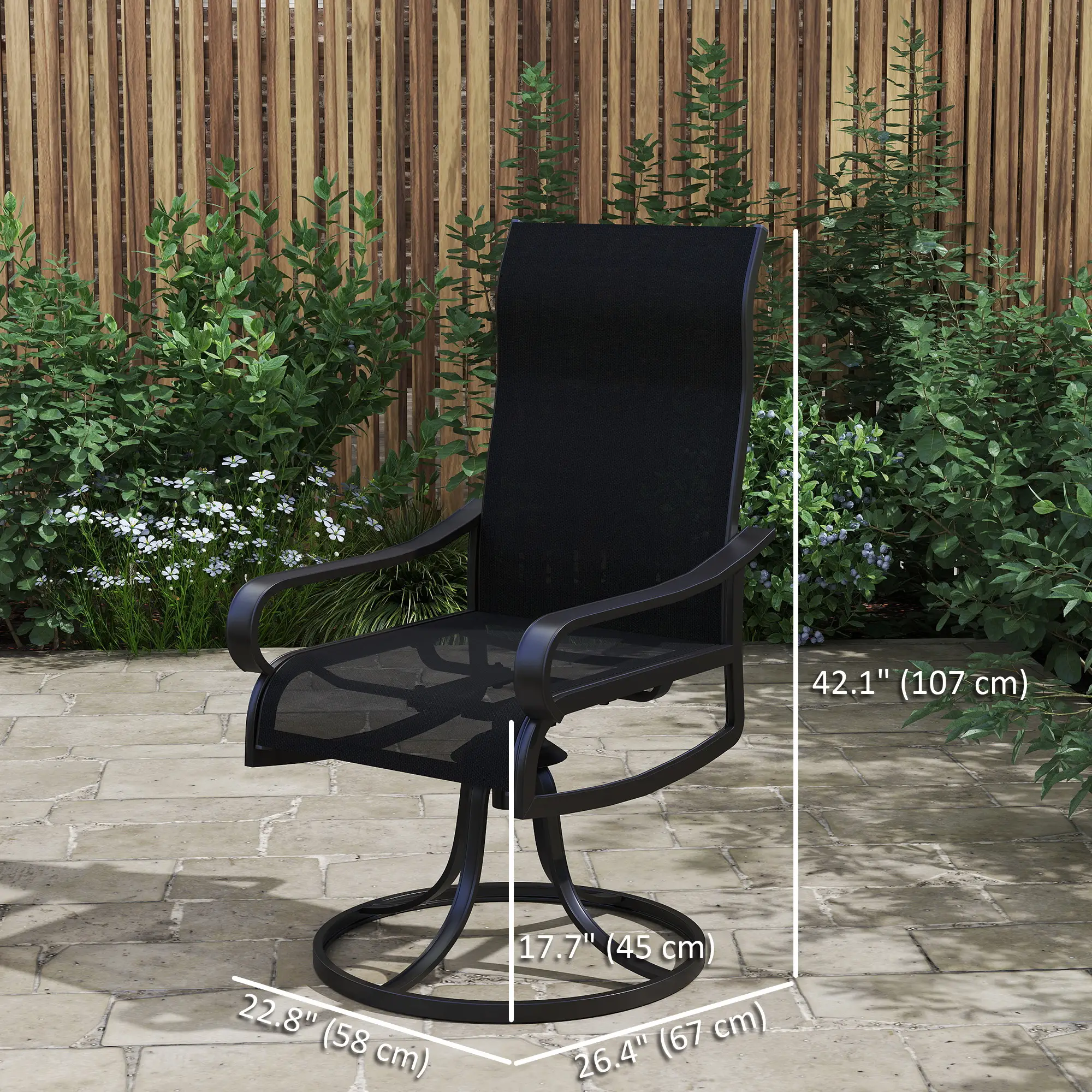 2-Piece Swivel Patio Dining Chairs, 360° Swivel Rocking, Black - Image 3
