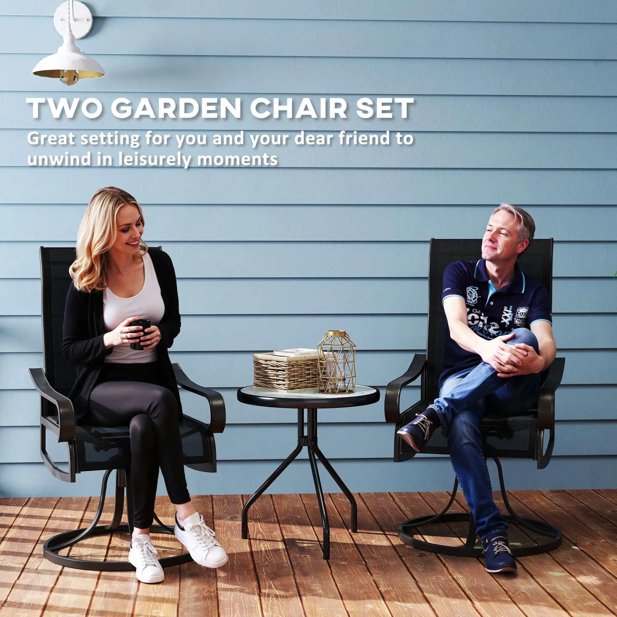 2-Piece Swivel Patio Dining Chairs, 360° Swivel Rocking, Black - Image 4