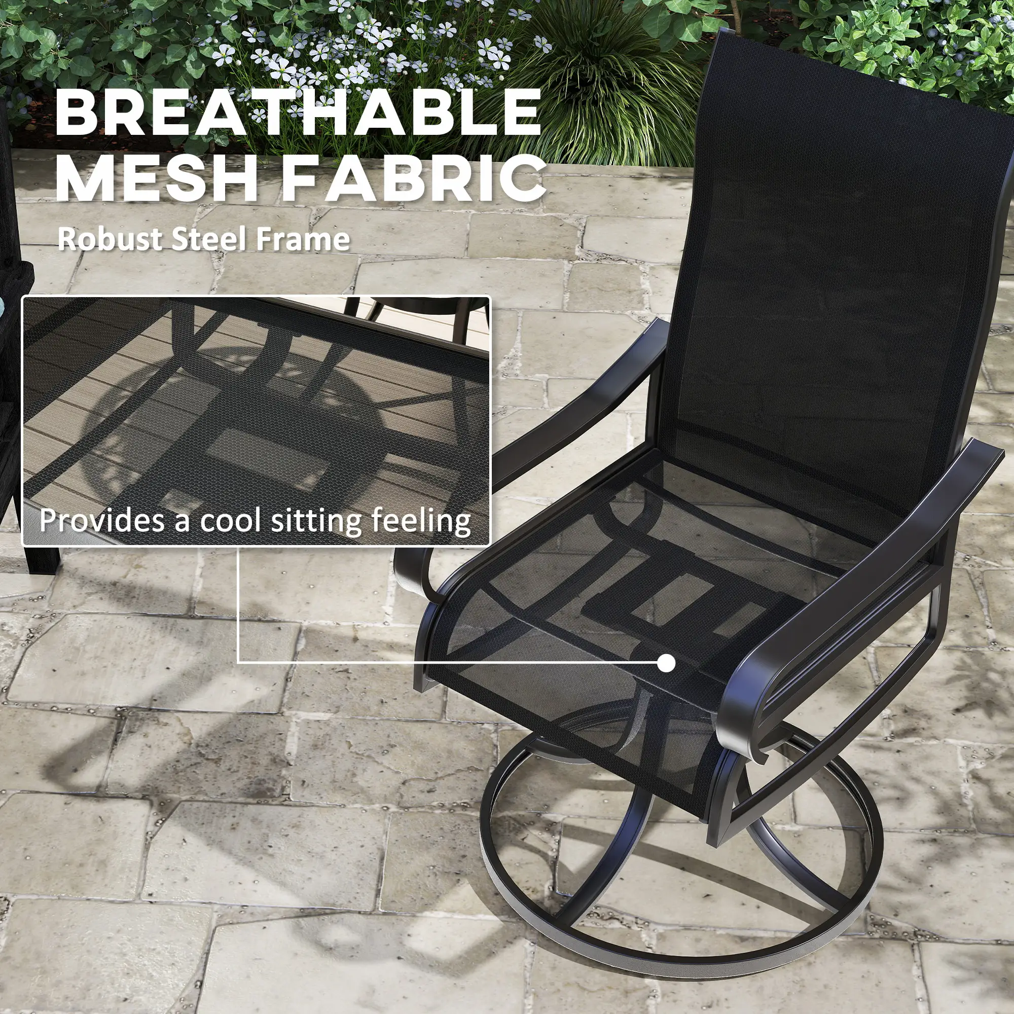 2-Piece Swivel Patio Dining Chairs, 360° Swivel Rocking, Black - Image 6