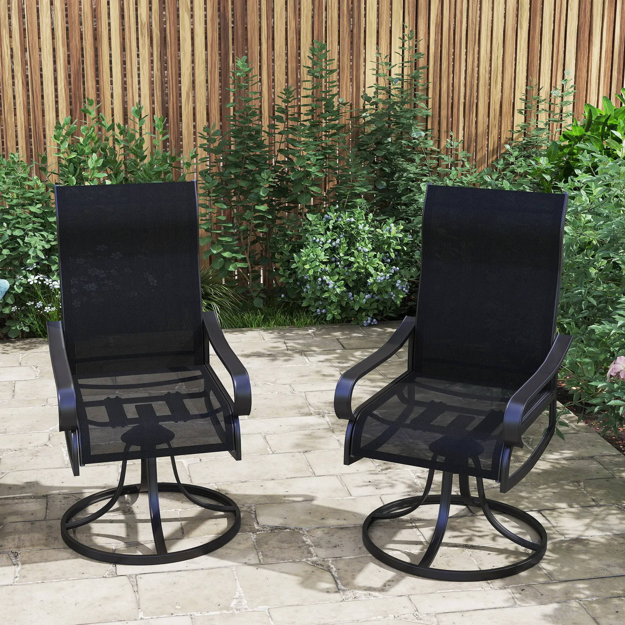 2-Piece Swivel Patio Dining Chairs, 360° Swivel Rocking, Black - Image 8