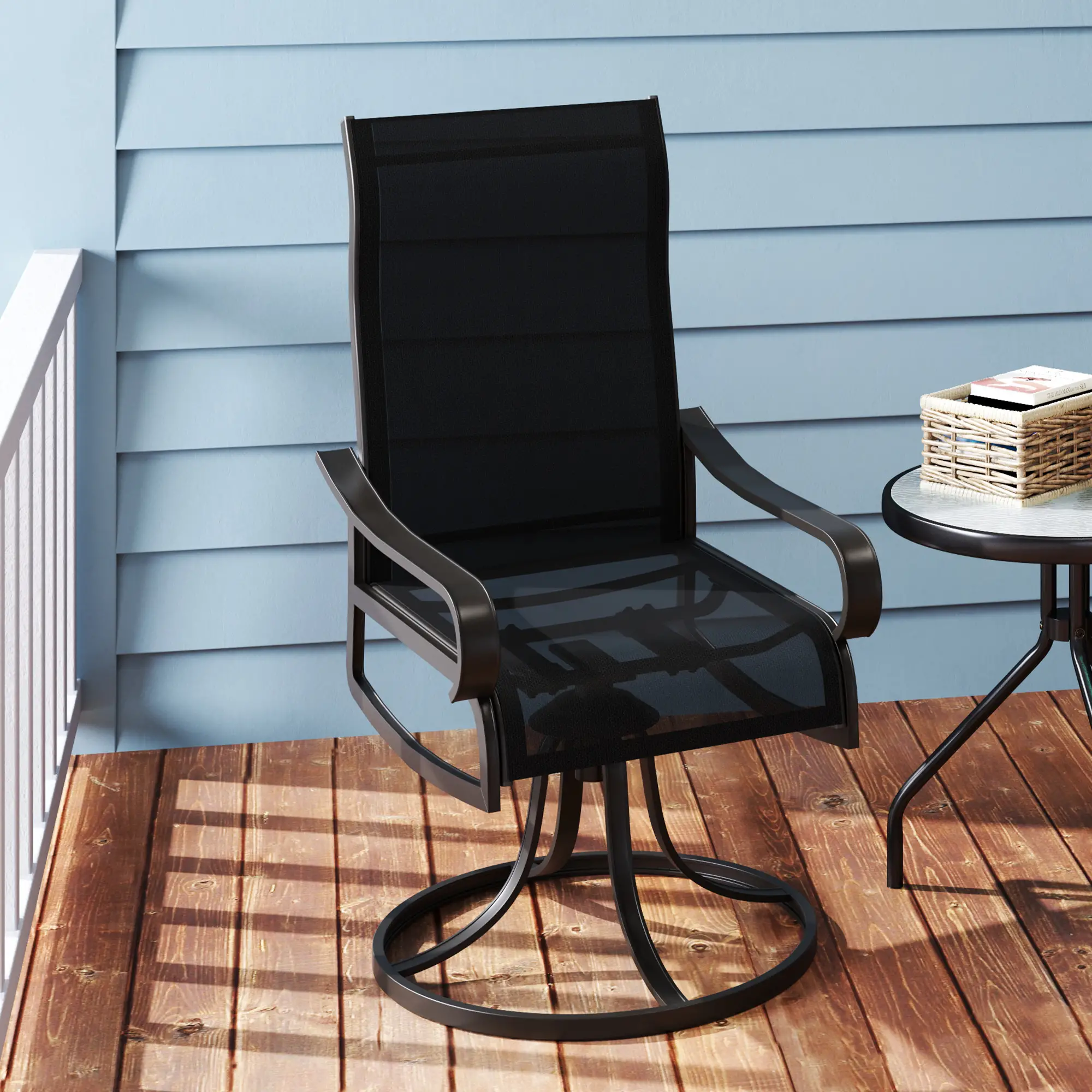 2-Piece Swivel Patio Dining Chairs, 360° Swivel Rocking, Black - Image 9