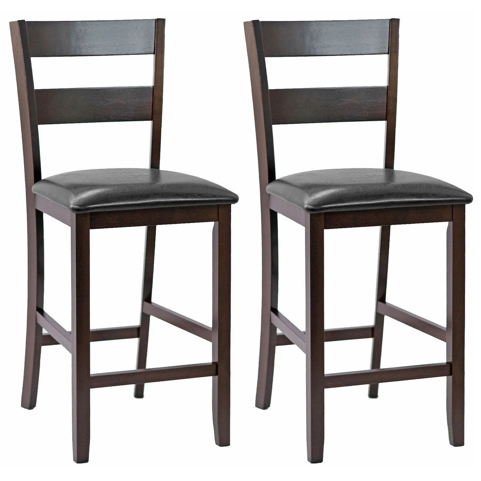 2-Piece Upholstered Bar Stools, Counter Height, PU Leather, Brown - Image 4