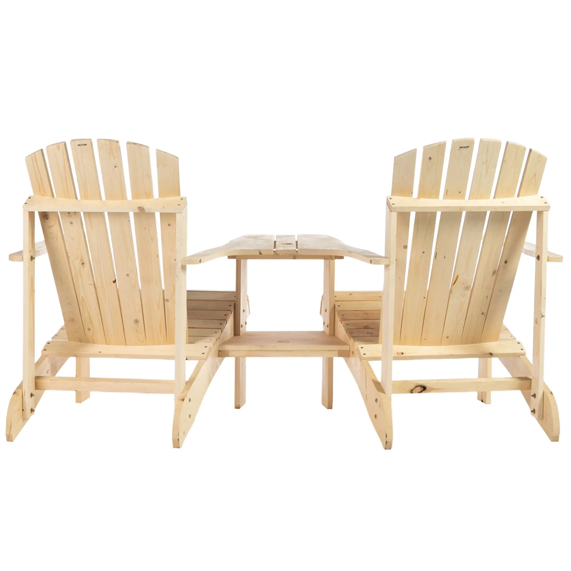 2 Piece Wood Adirondack Chair, Porch Bench w/ Table, Natural - Image 10