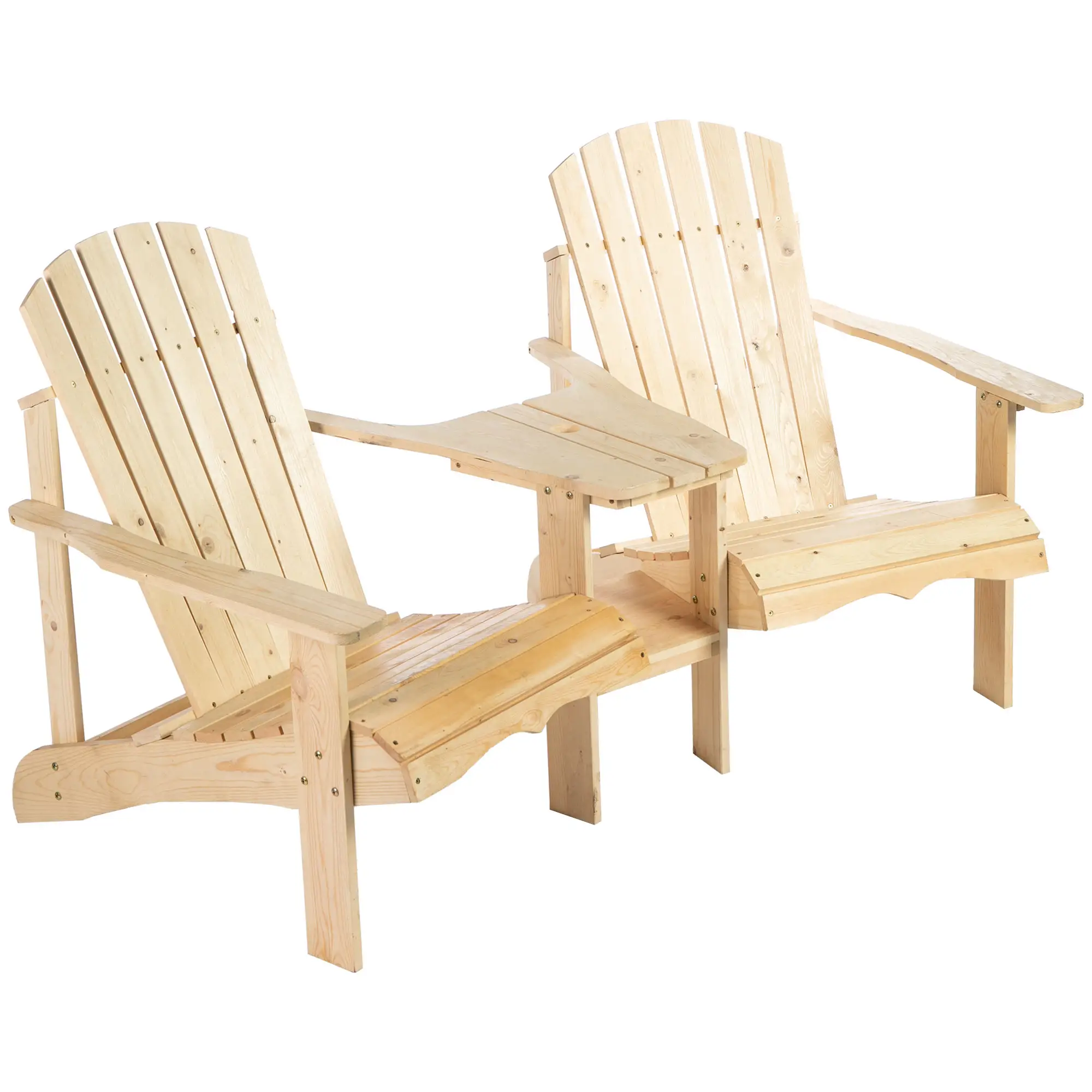 2 Piece Wood Adirondack Chair, Porch Bench w/ Table, Natural - Image 11