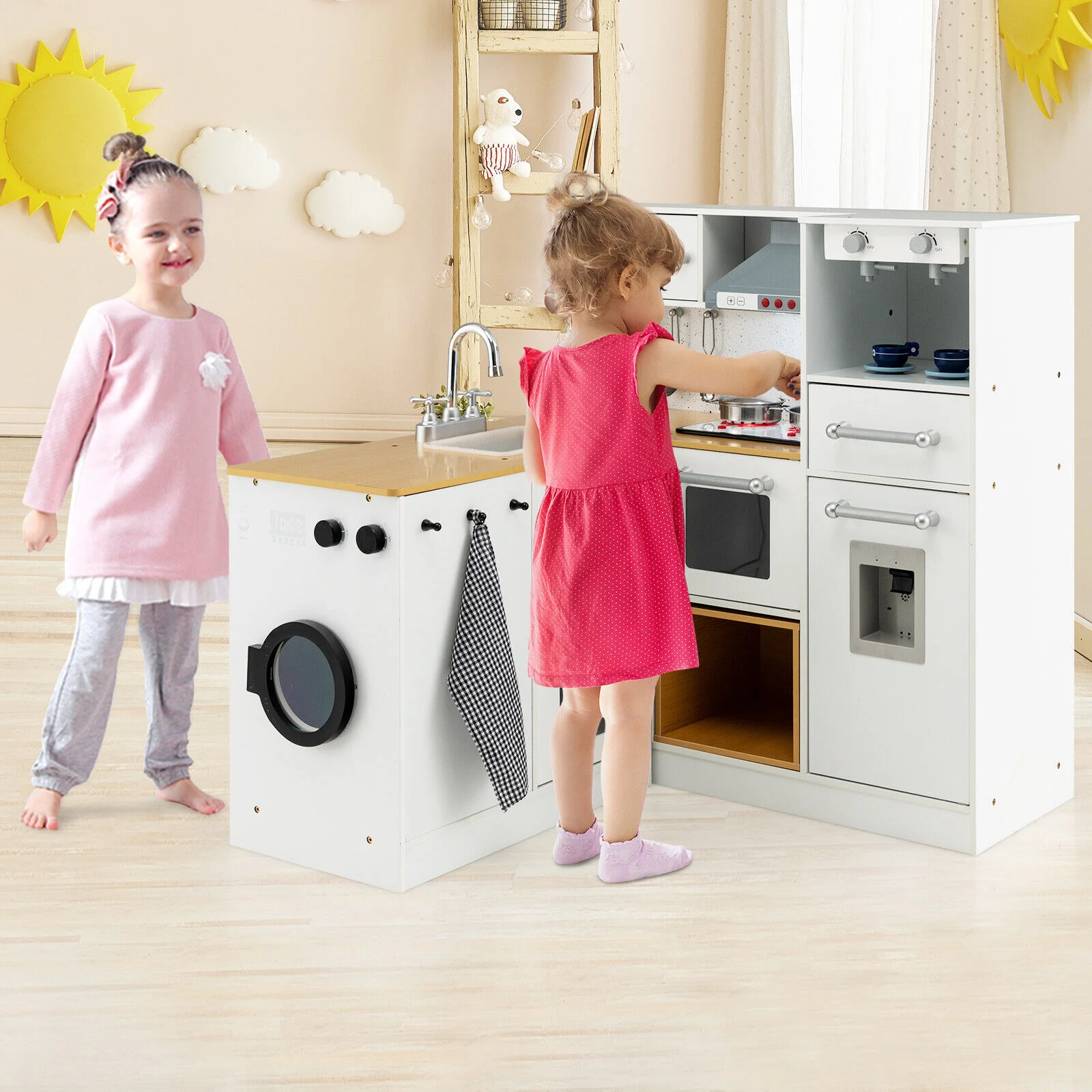 2-Piece Wooden Kids Kitchen Playset, Light And Sound, Multicolor - Image 2