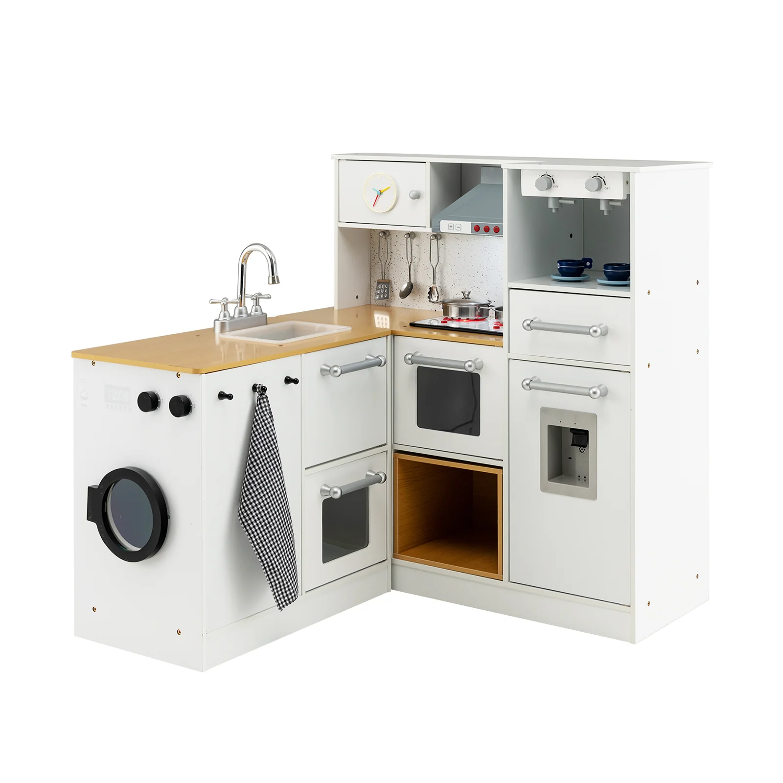 2-Piece Wooden Kids Kitchen Playset, Light And Sound, Multicolor - Image 4