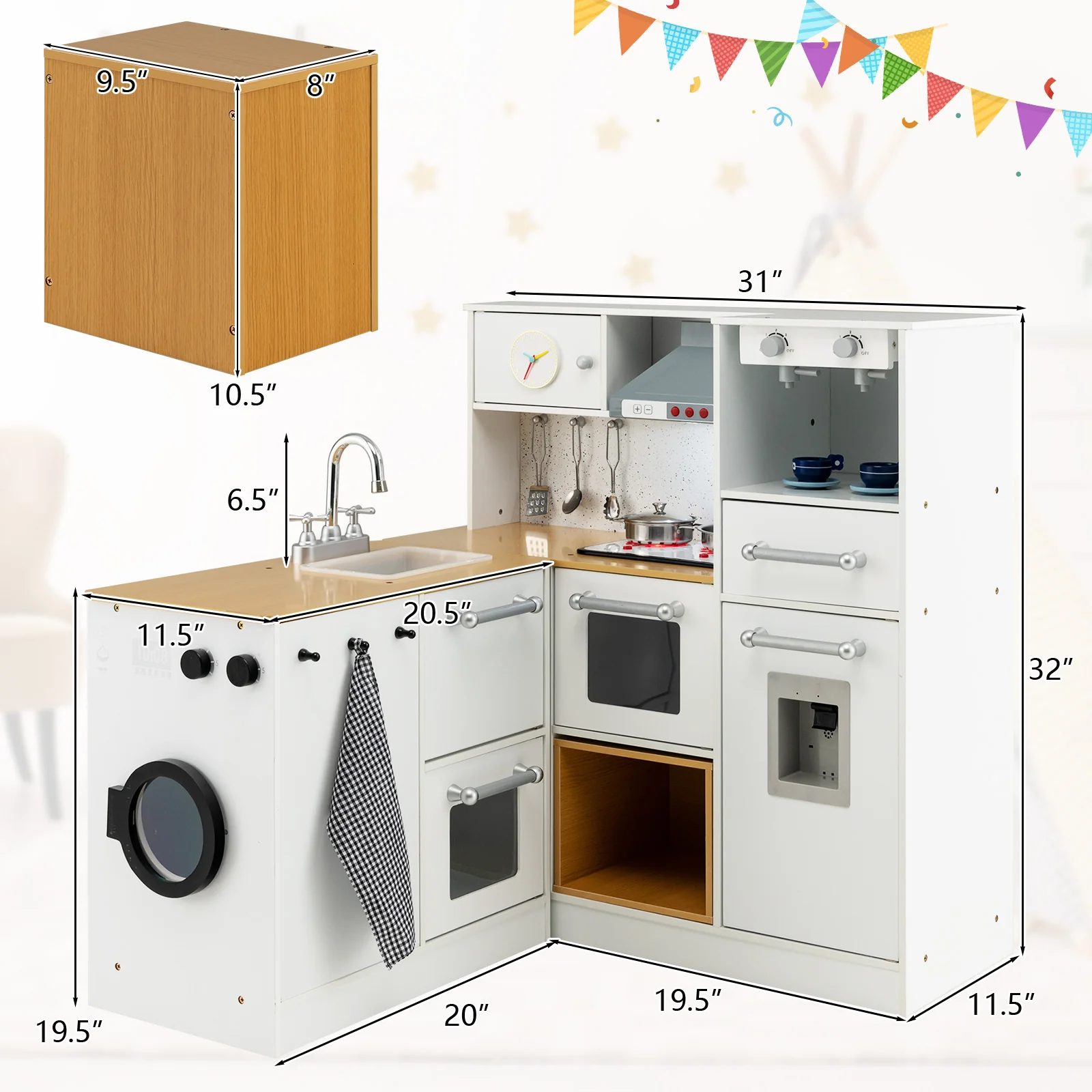 2-Piece Wooden Kids Kitchen Playset, Light And Sound, Multicolor - Image 6