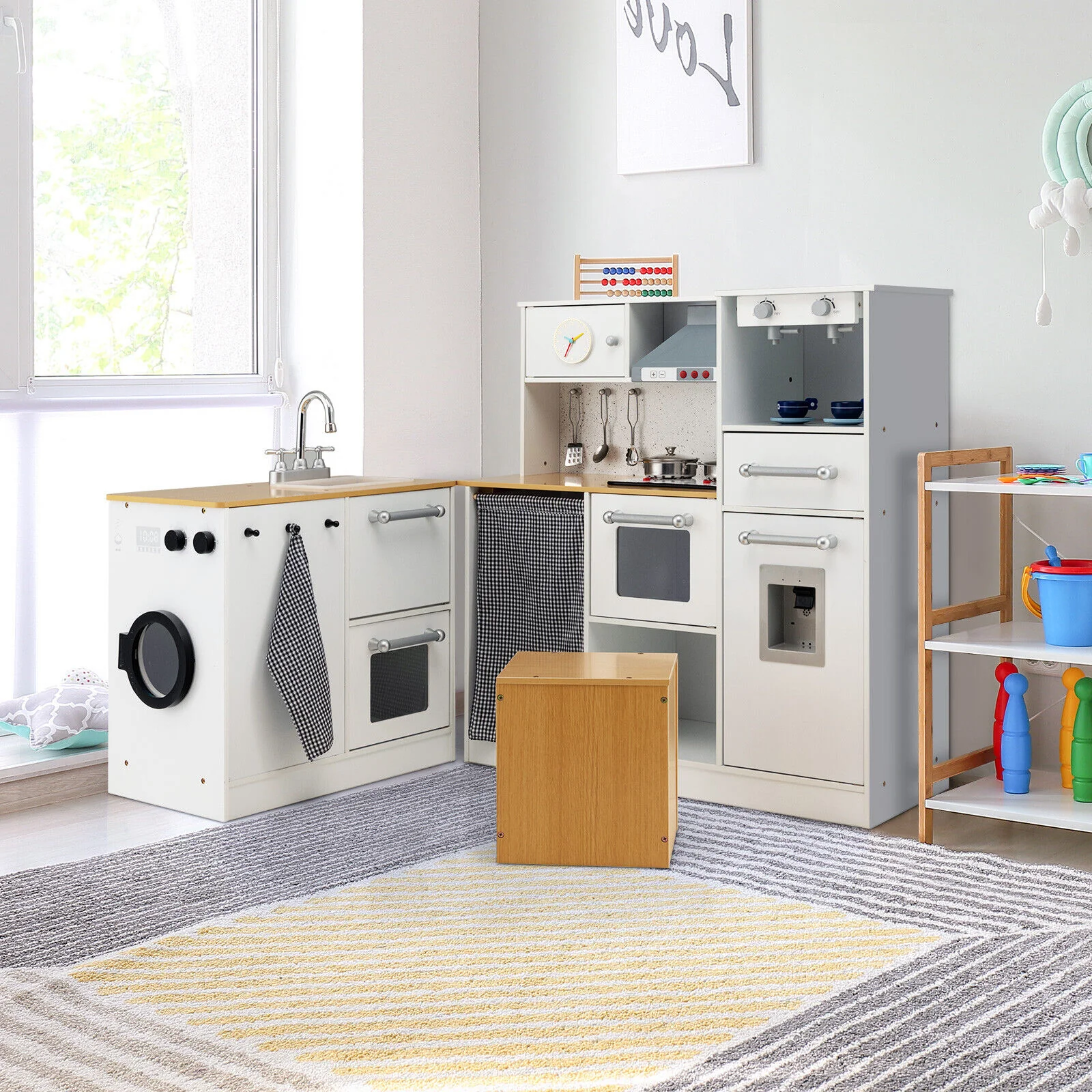 2-Piece Wooden Kids Kitchen Playset, Light And Sound, Multicolor - Image 7