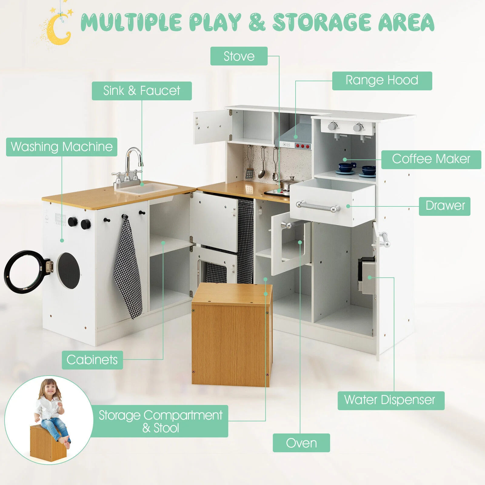 2-Piece Wooden Kids Kitchen Playset, Light And Sound, Multicolor - Image 8
