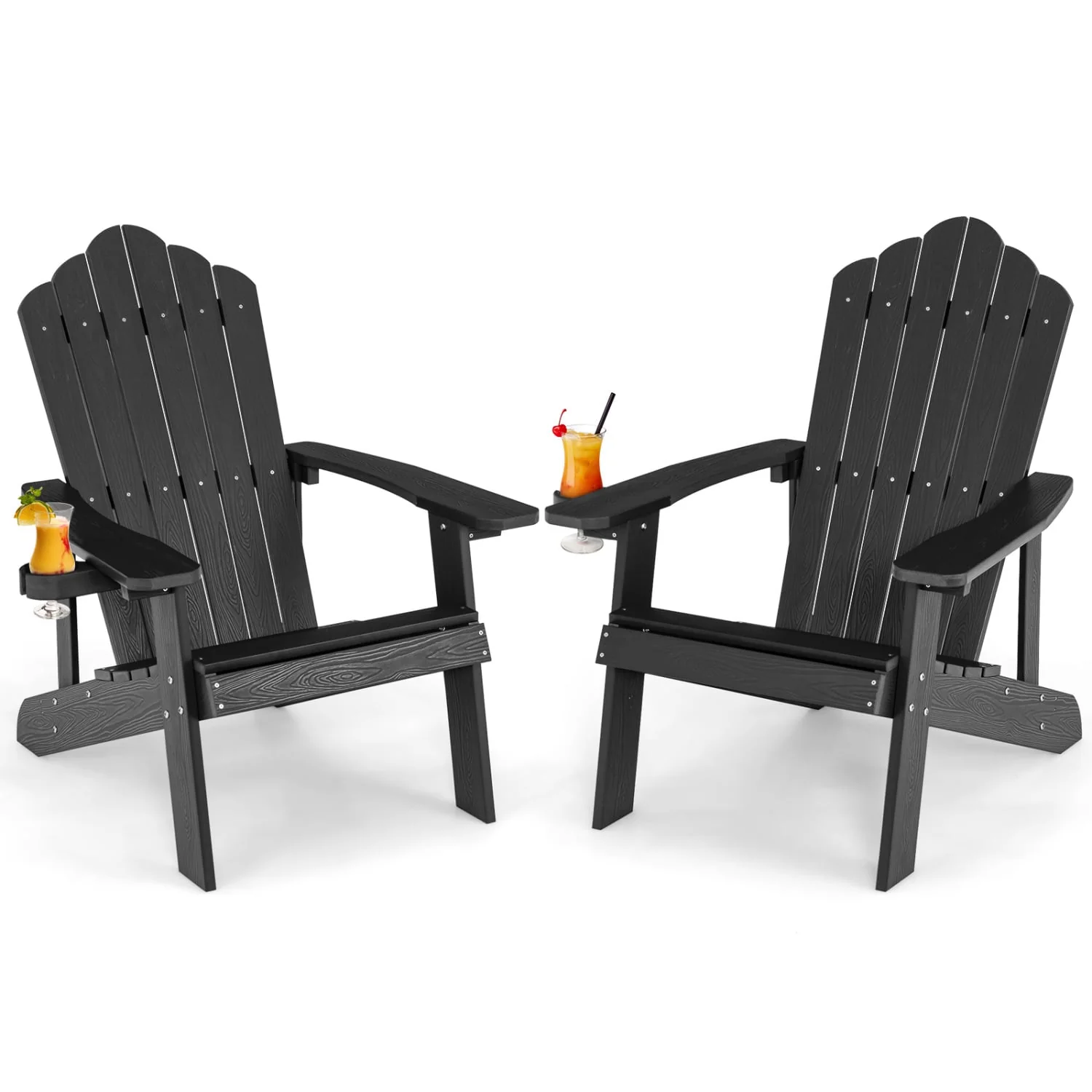 2 Pieces Adirondack Chair Set with Ergonomic Design for Porch and Backyard, Black
