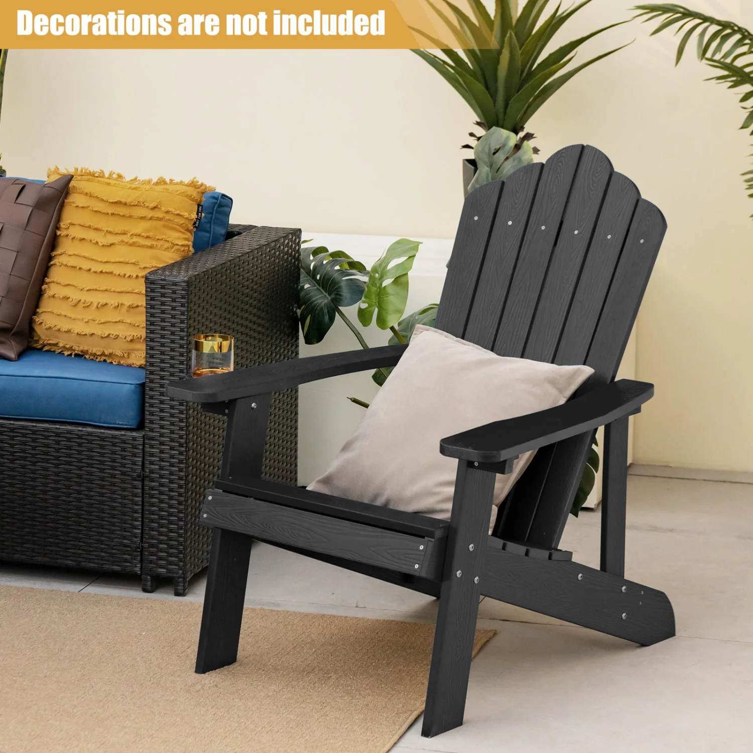 2 Pieces Adirondack Chair Set with Ergonomic Design for Porch and Backyard, Black - Image 6