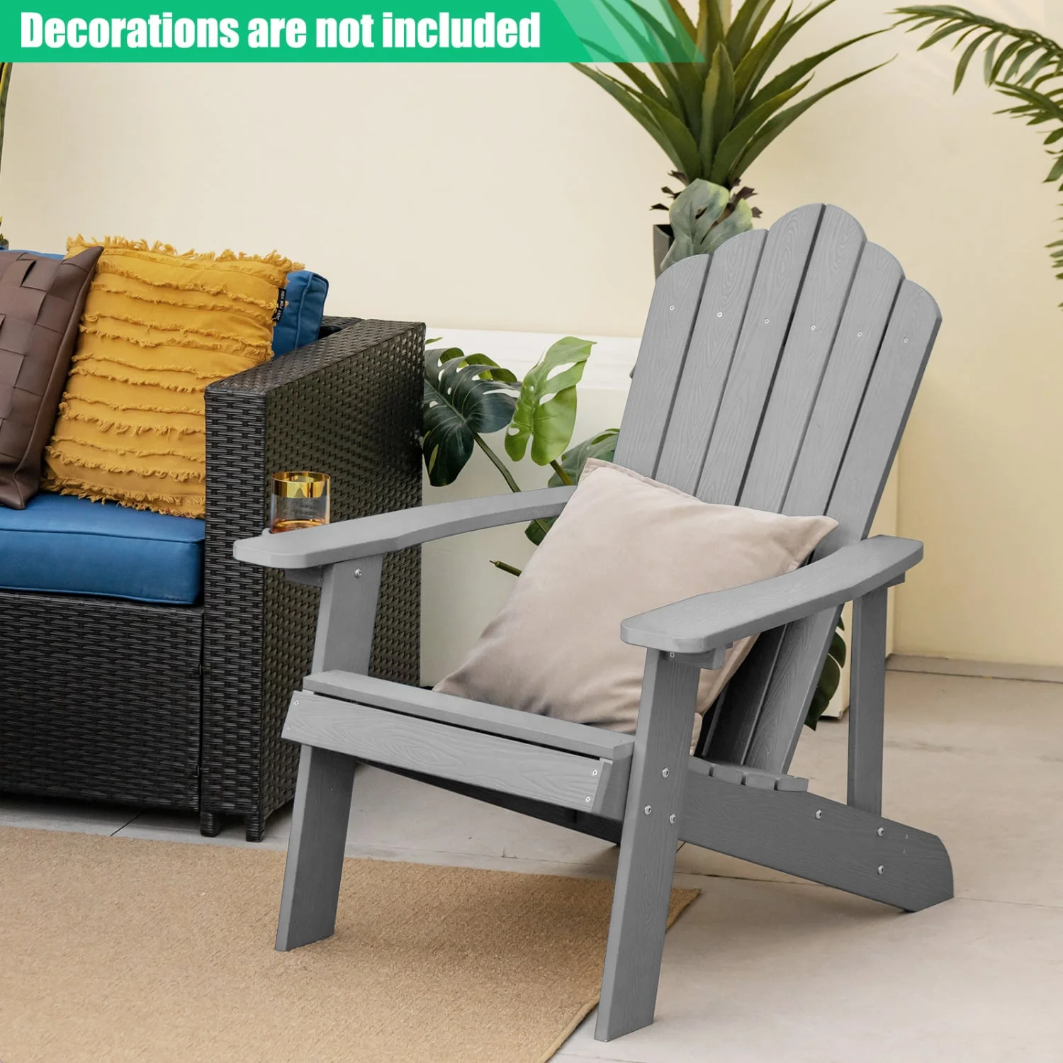2 Pieces Adirondack Chair Set with Ergonomic Design for Porch and Backyard, Silver Gray - Image 6
