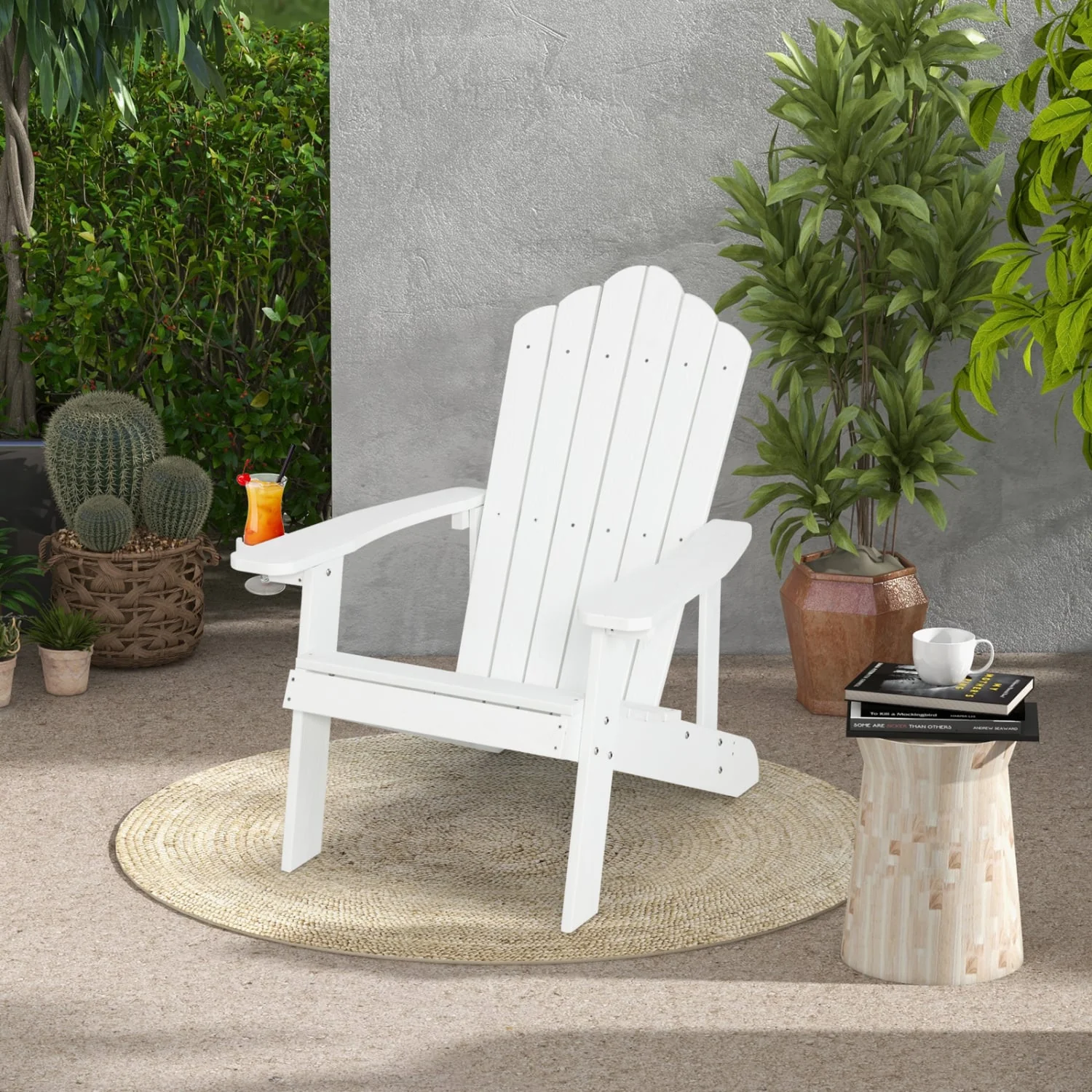 2 Pieces Adirondack Chair Set with Ergonomic Design for Porch and Backyard, White - Image 5