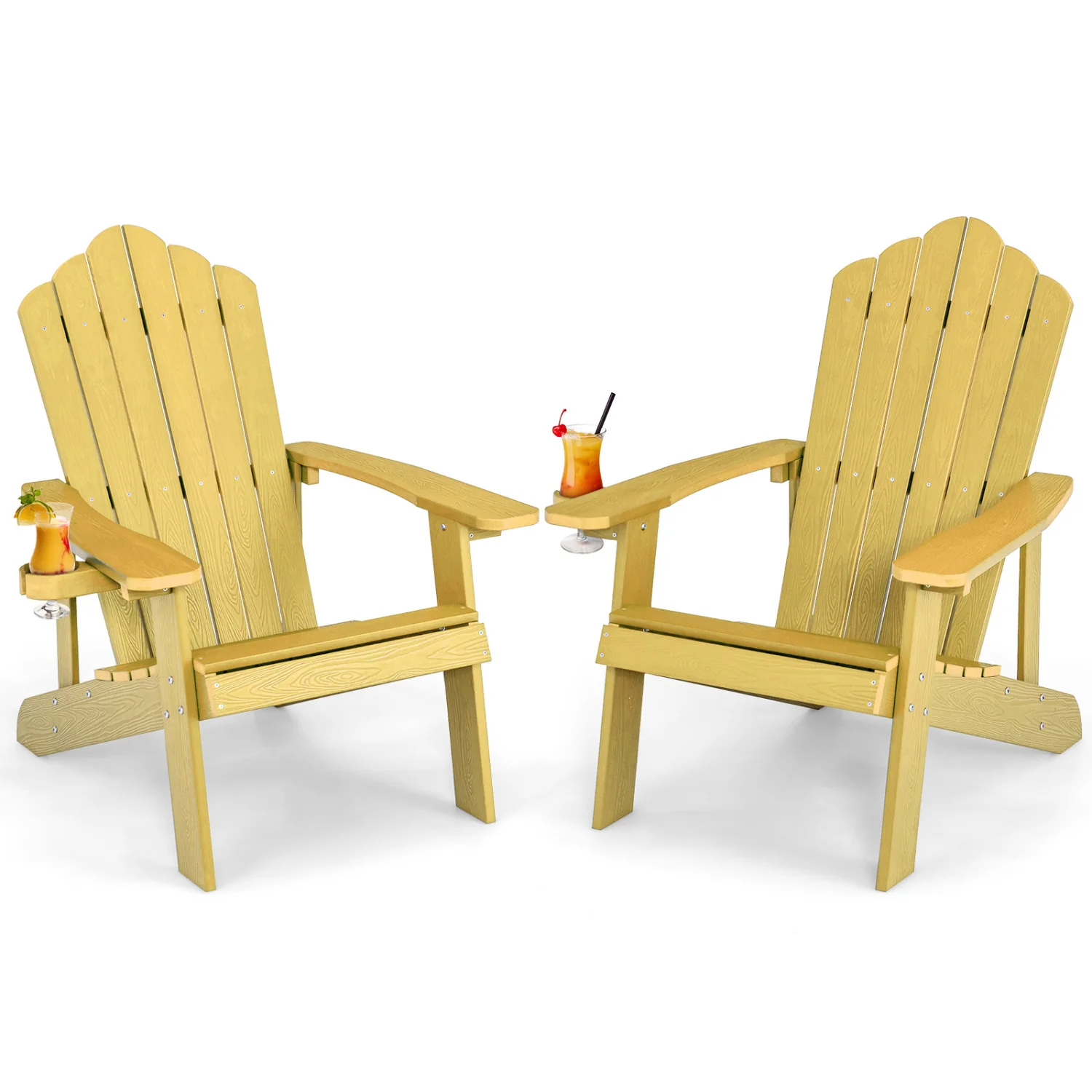 2 Pieces Adirondack Chair Set with Ergonomic Design for Porch and Backyard, Yellow