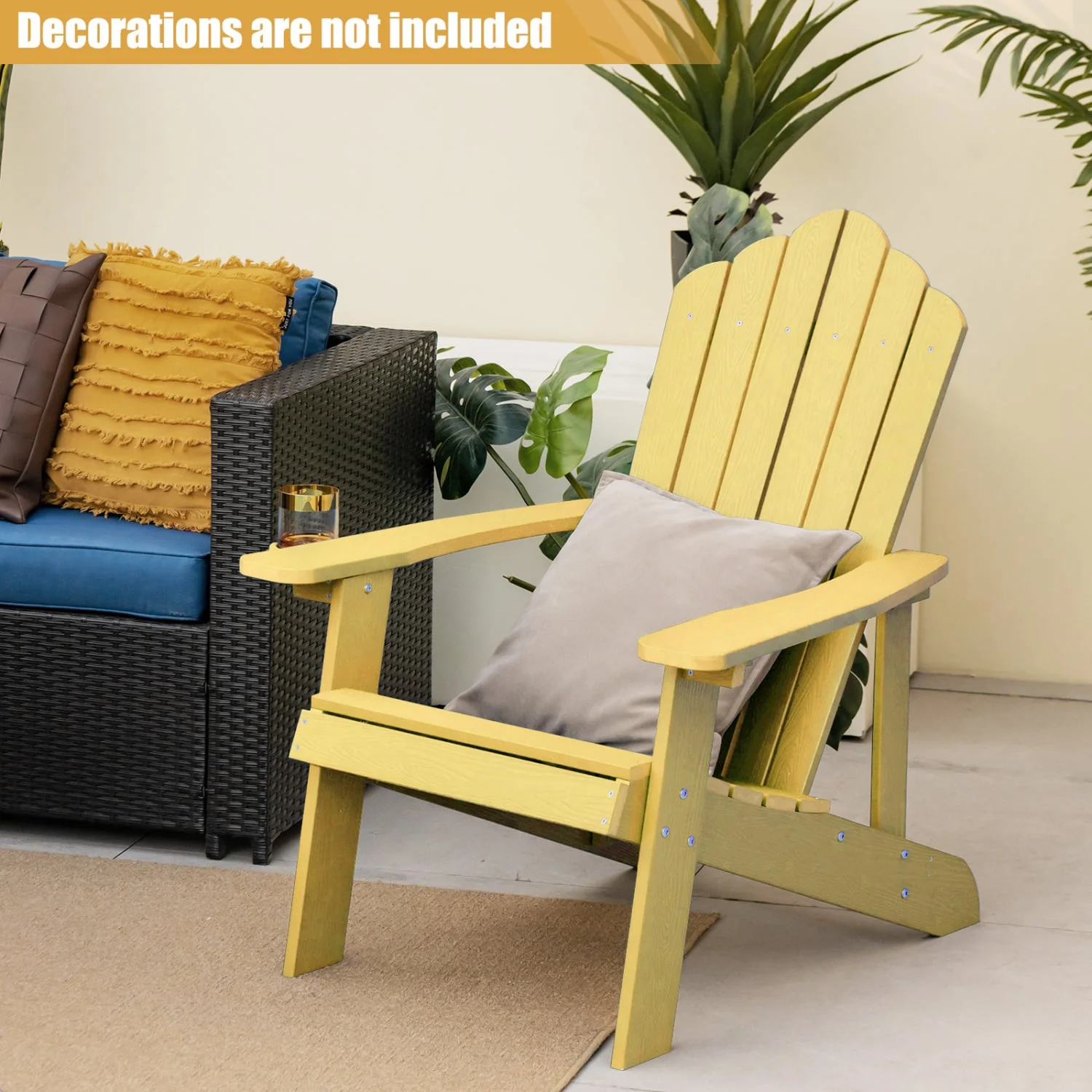 2 Pieces Adirondack Chair Set with Ergonomic Design for Porch and Backyard, Yellow - Image 6
