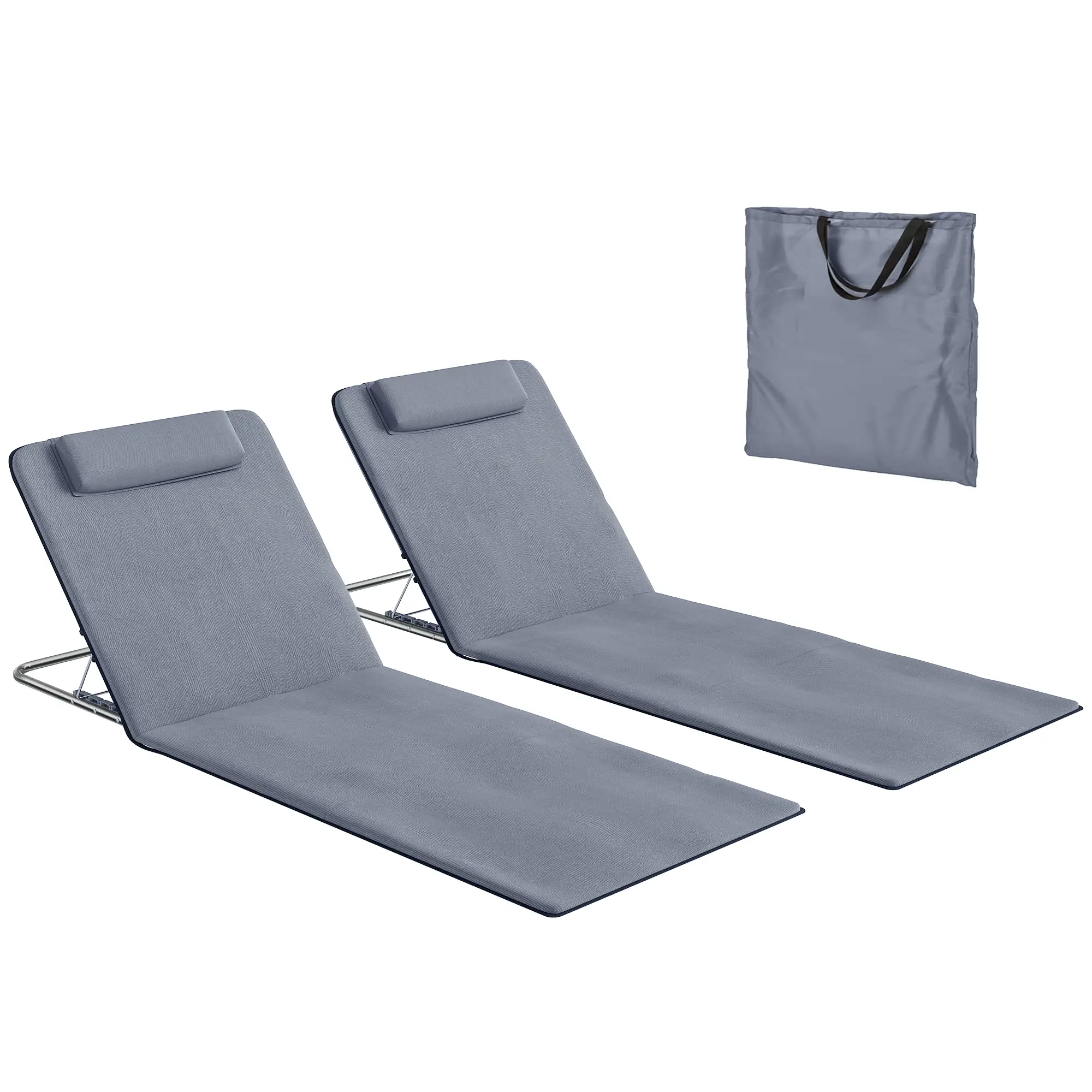 2 Pieces Beach Lounge Chair, Outdoor Folding Chaise, Grey - Image 11
