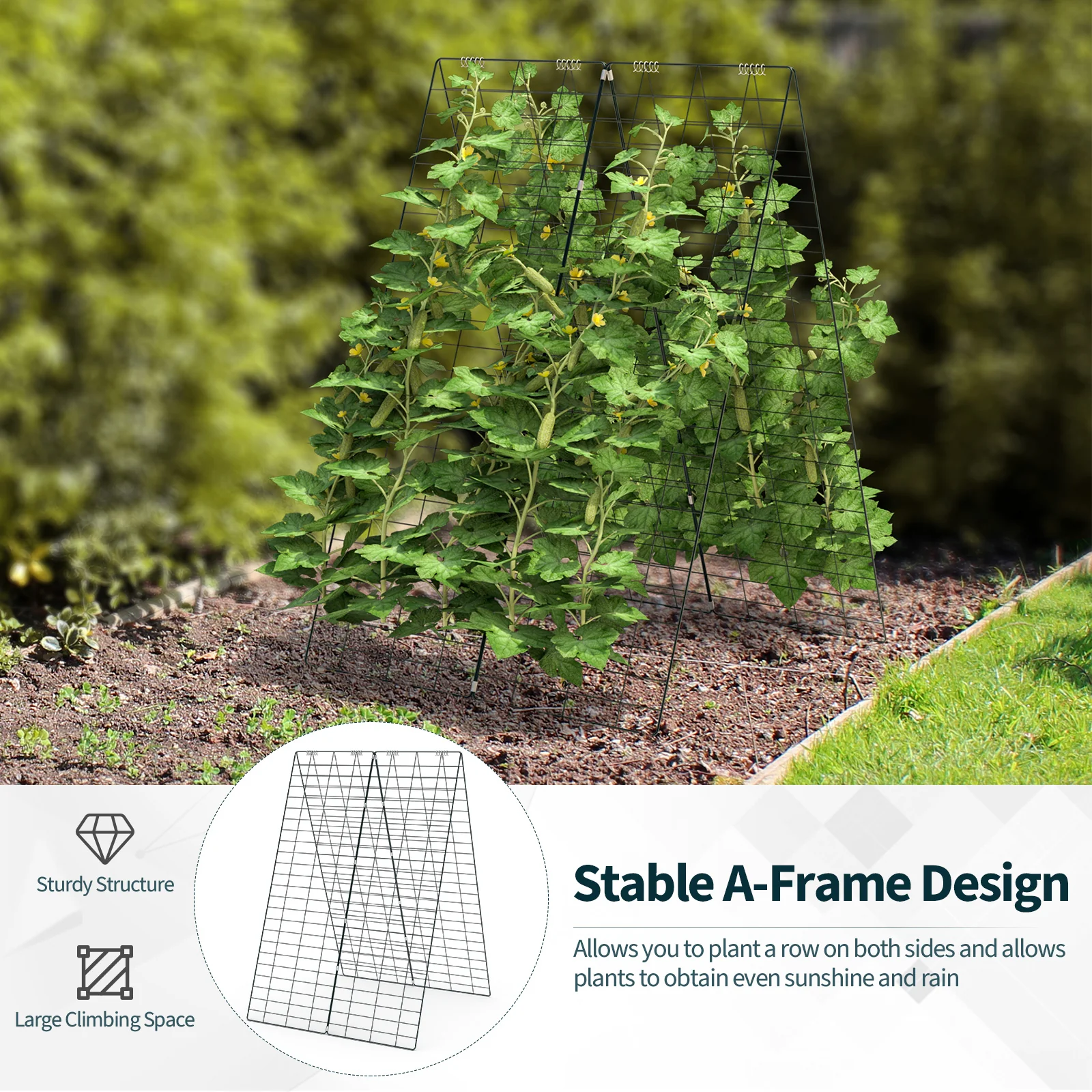 2 Pieces Foldable A-Frame Trellis Plant Supports, Green - Image 8