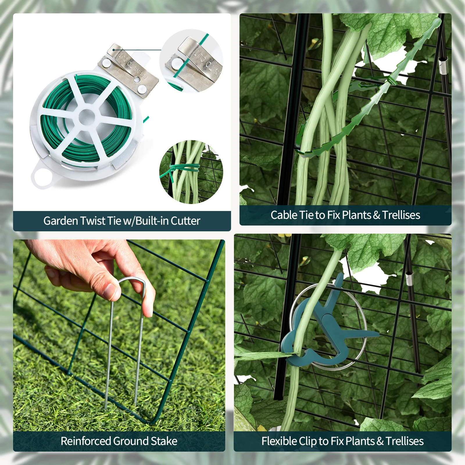 2 Pieces Foldable A-Frame Trellis Plant Supports, Green - Image 9