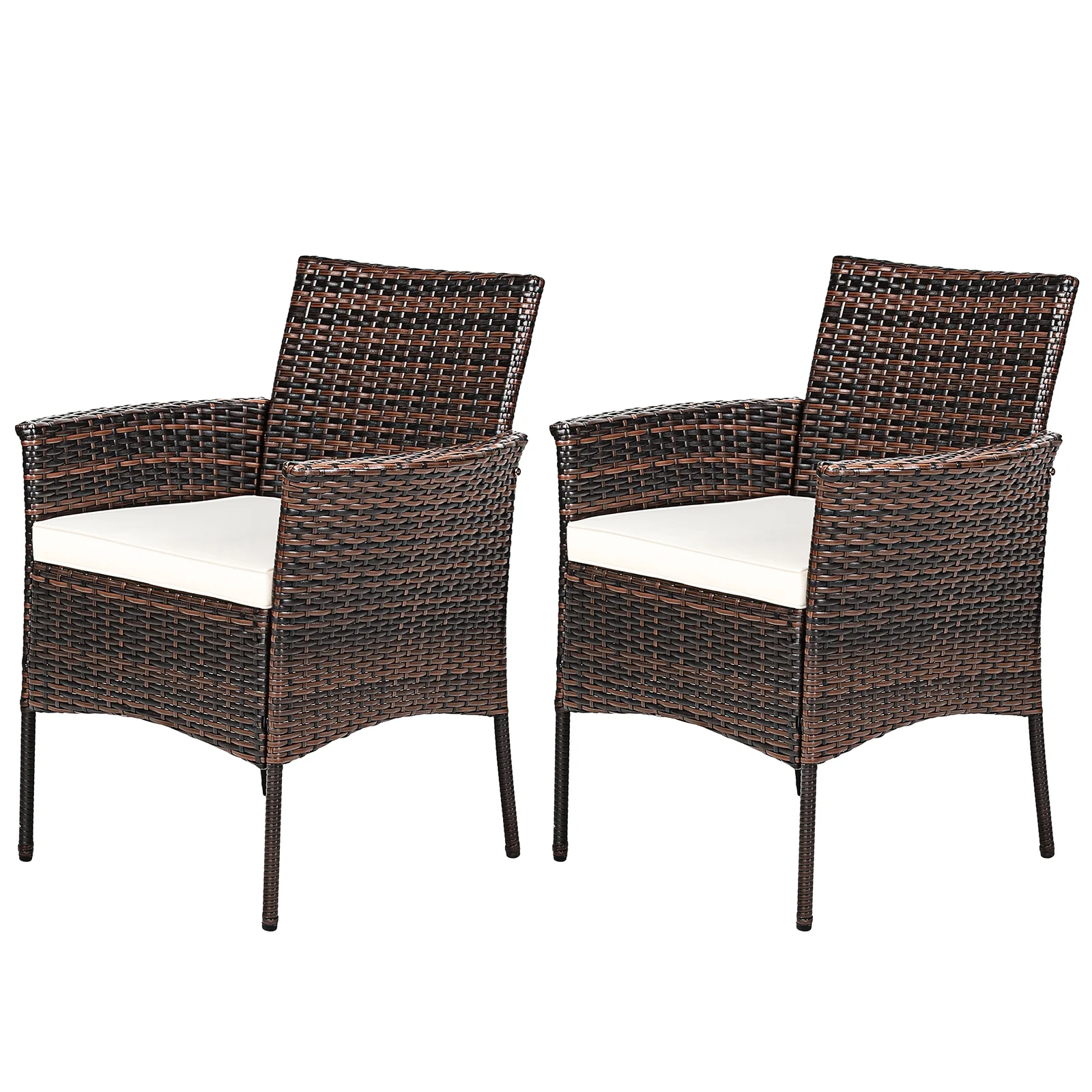 2 Pieces Outdoor PE Rattan Armchairs, Removable Cushions, Brown