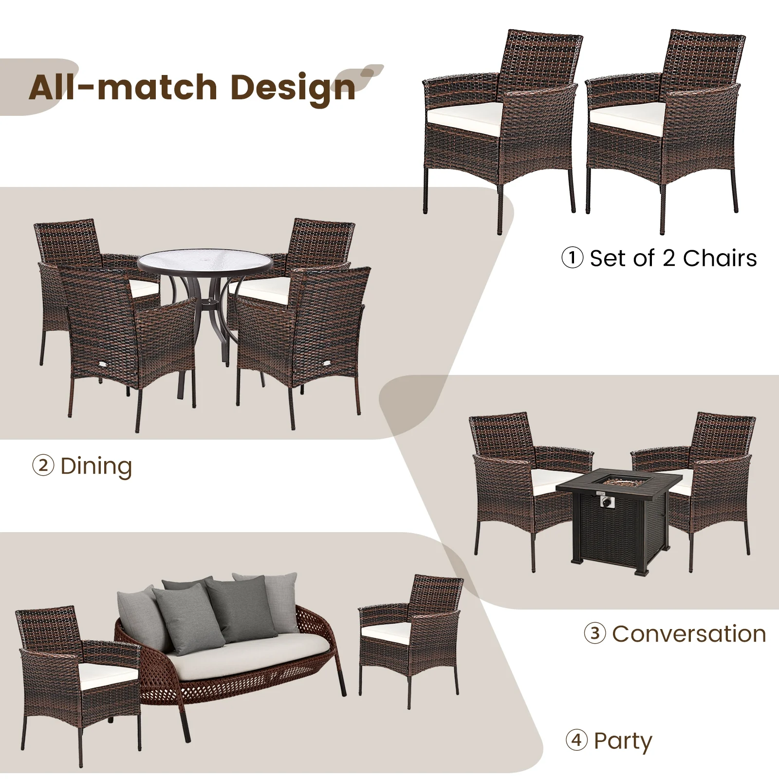 2 Pieces Outdoor PE Rattan Armchairs, Removable Cushions, Brown - Image 10