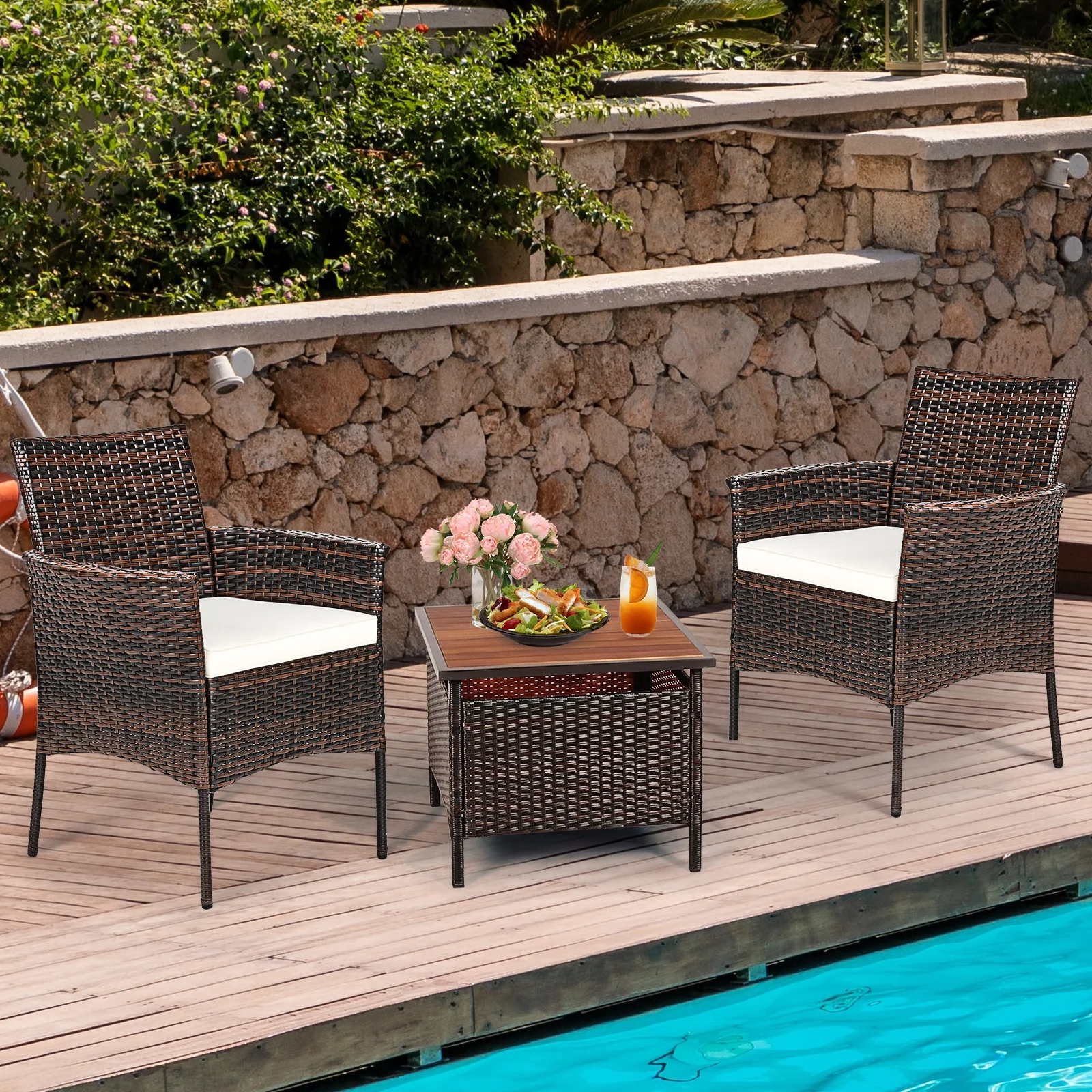 2 Pieces Outdoor PE Rattan Armchairs, Removable Cushions, Brown - Image 3