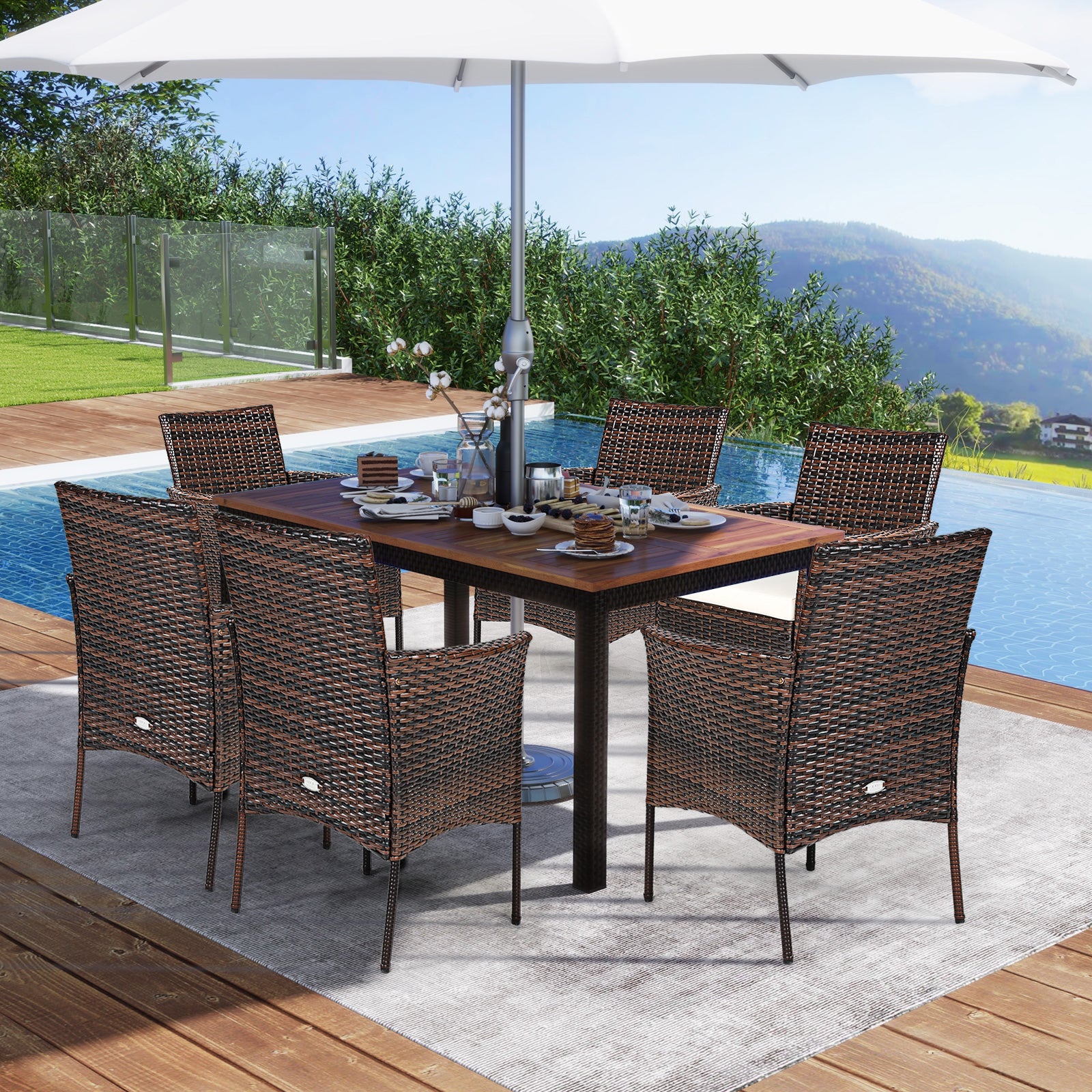 2 Pieces Outdoor PE Rattan Armchairs, Removable Cushions, Brown - Image 6
