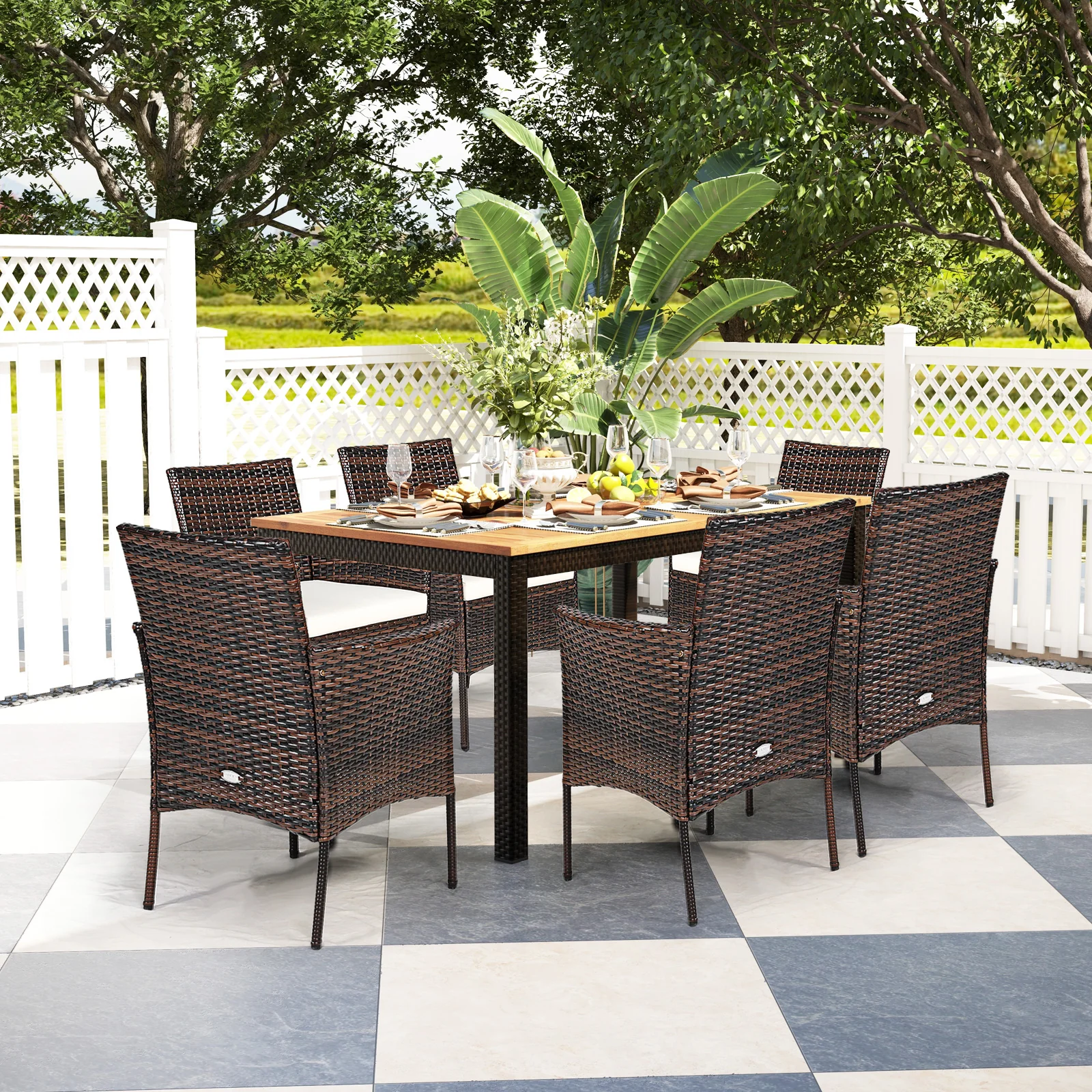 2 Pieces Outdoor PE Rattan Armchairs, Removable Cushions, Brown - Image 7