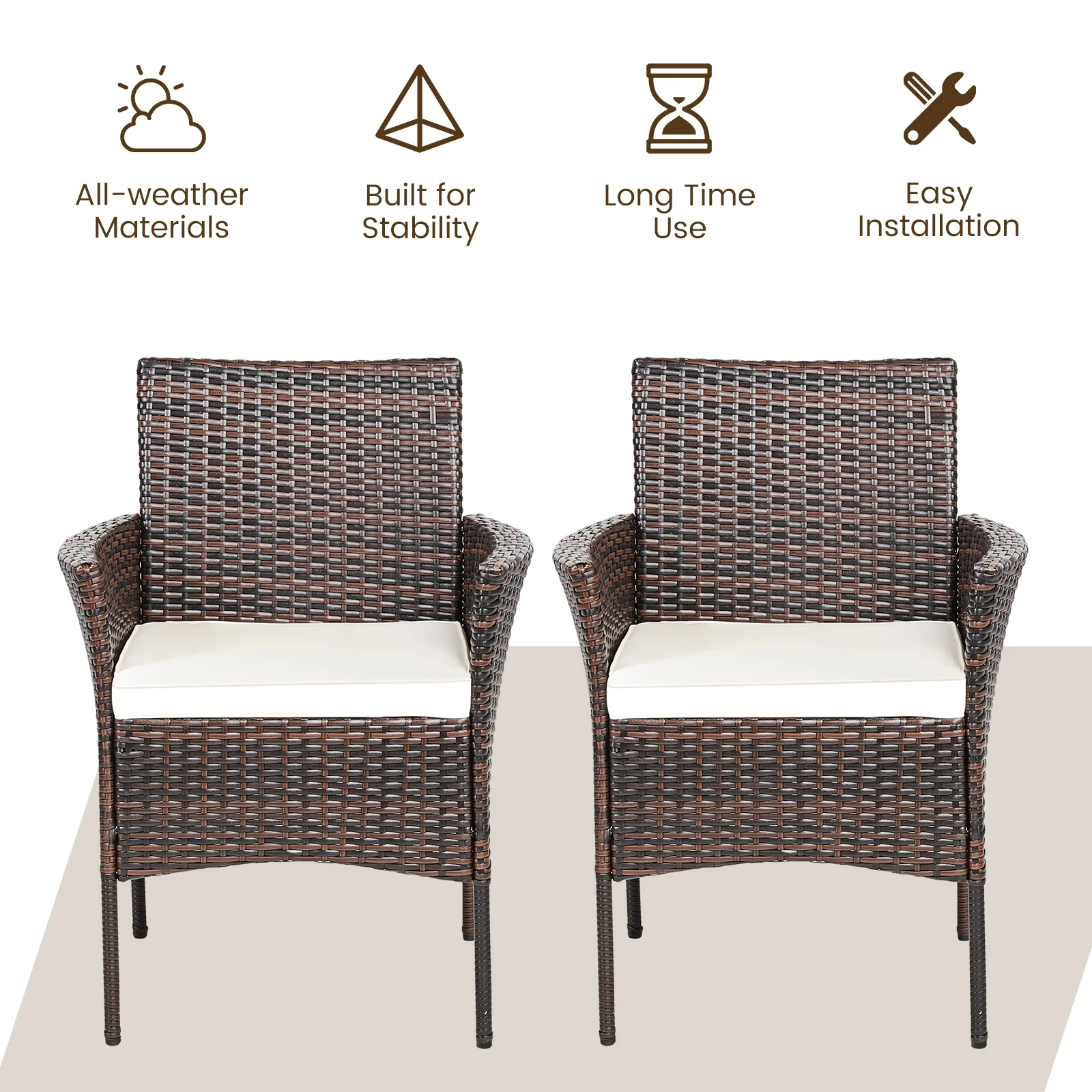2 Pieces Outdoor PE Rattan Armchairs, Removable Cushions, Brown - Image 9