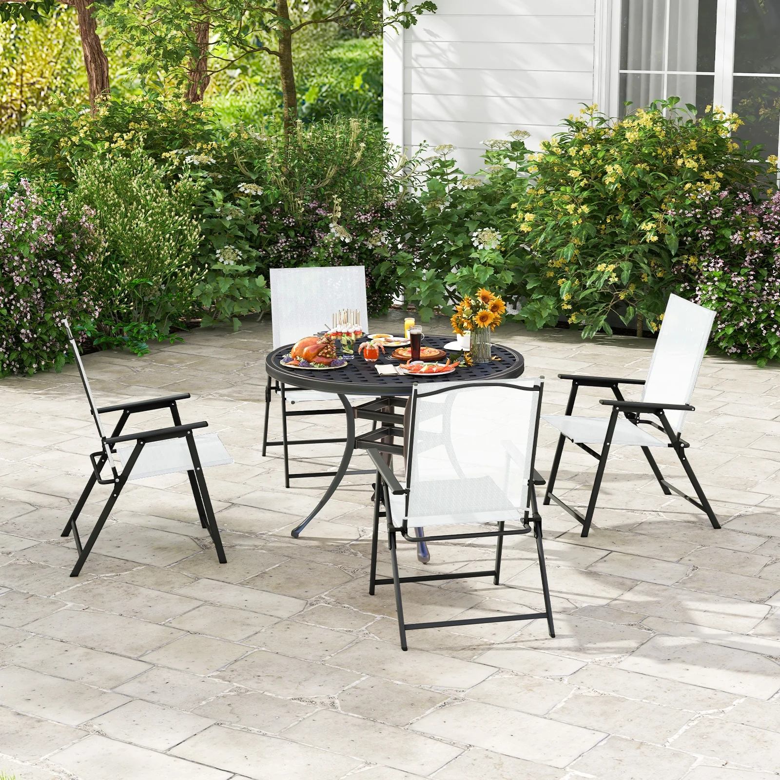 2 Pieces Patio Folding Chairs with Armrests for Deck Garden Yard, White - Image 10