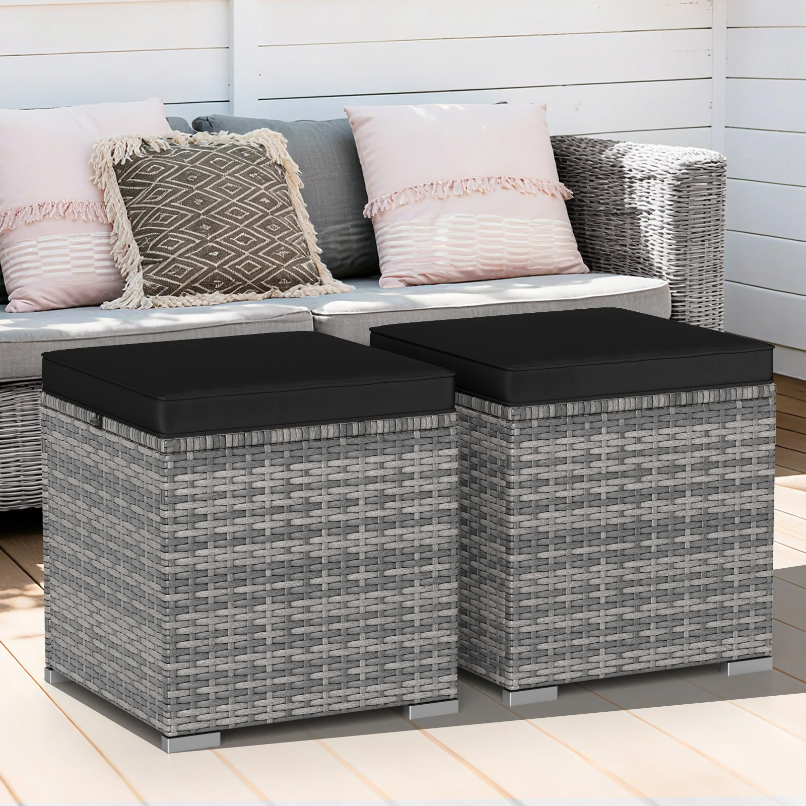 2 Pieces Patio Ottoman with Hidden Storage Space-Mix Grey-black, Mix Grey-black - Image 2
