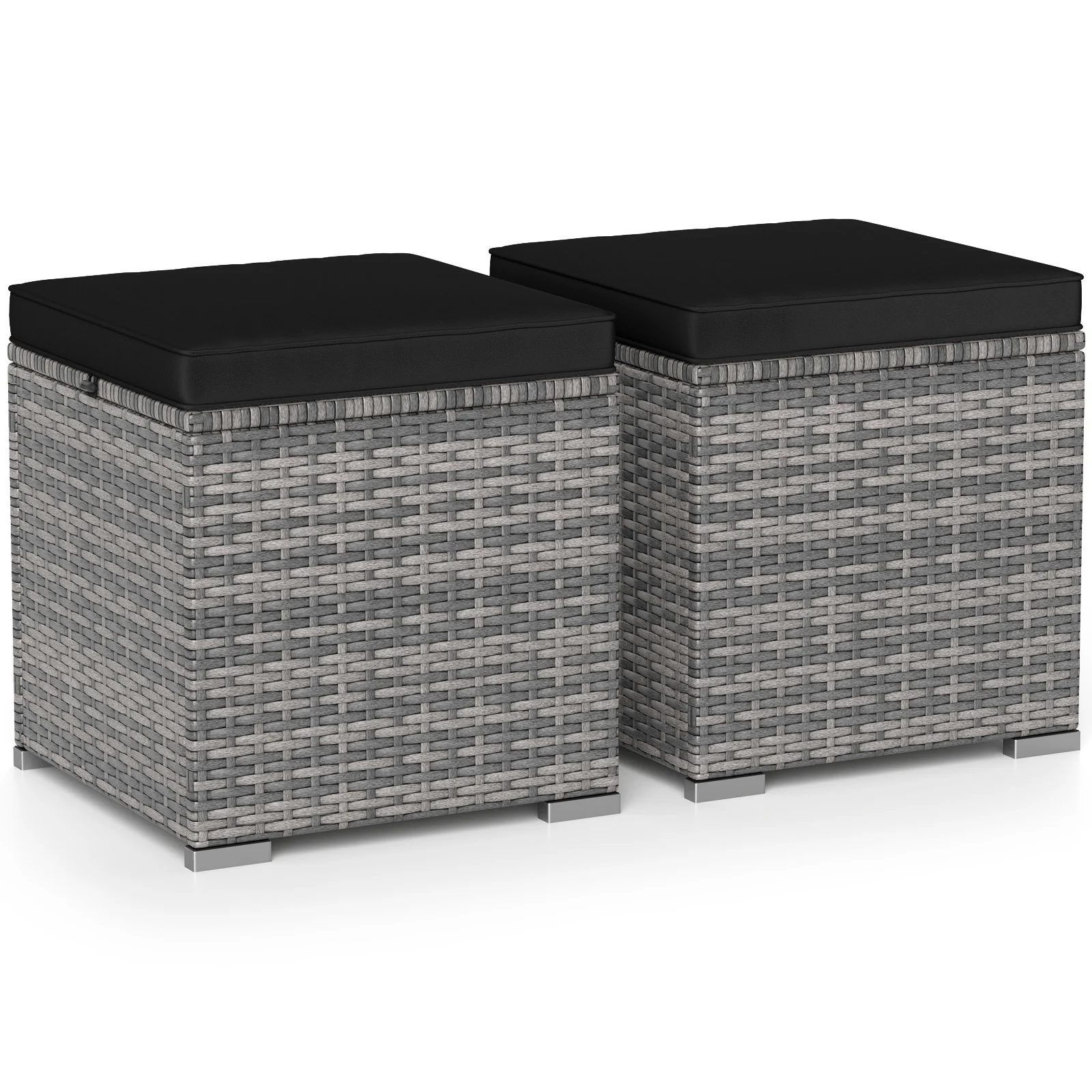 2 Pieces Patio Ottoman with Hidden Storage Space-Mix Grey-black, Mix Grey-black - Image 4