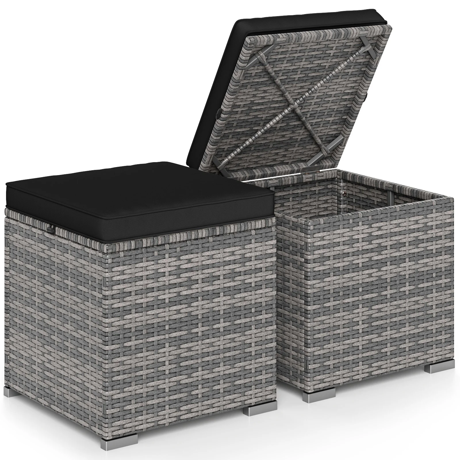 2 Pieces Patio Ottoman with Hidden Storage Space-Mix Grey-black, Mix Grey-black - Image 5