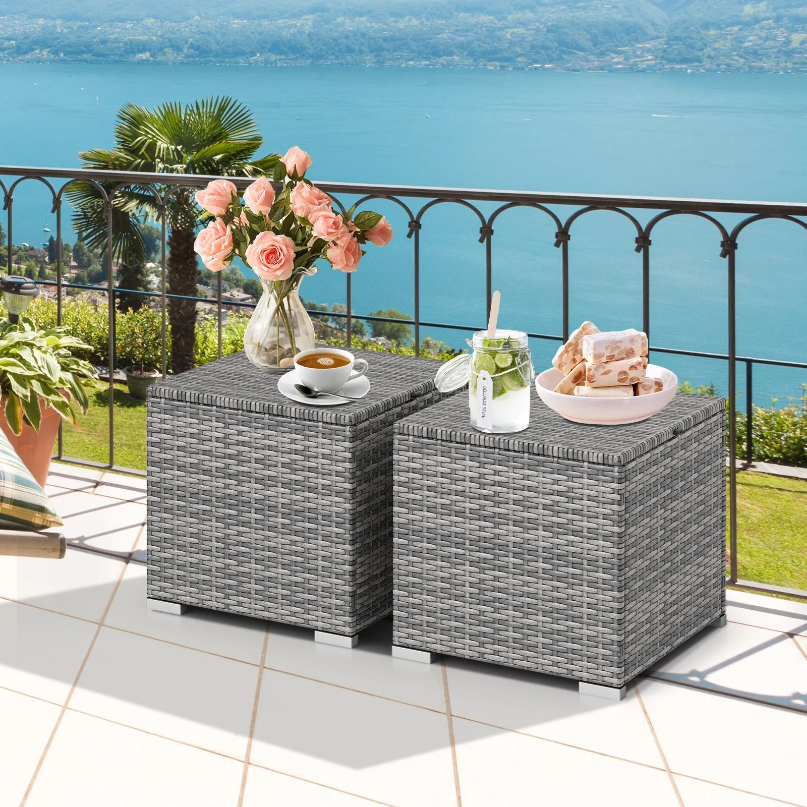 2 Pieces Patio Ottoman with Hidden Storage Space-Mix Grey-black, Mix Grey-black - Image 7