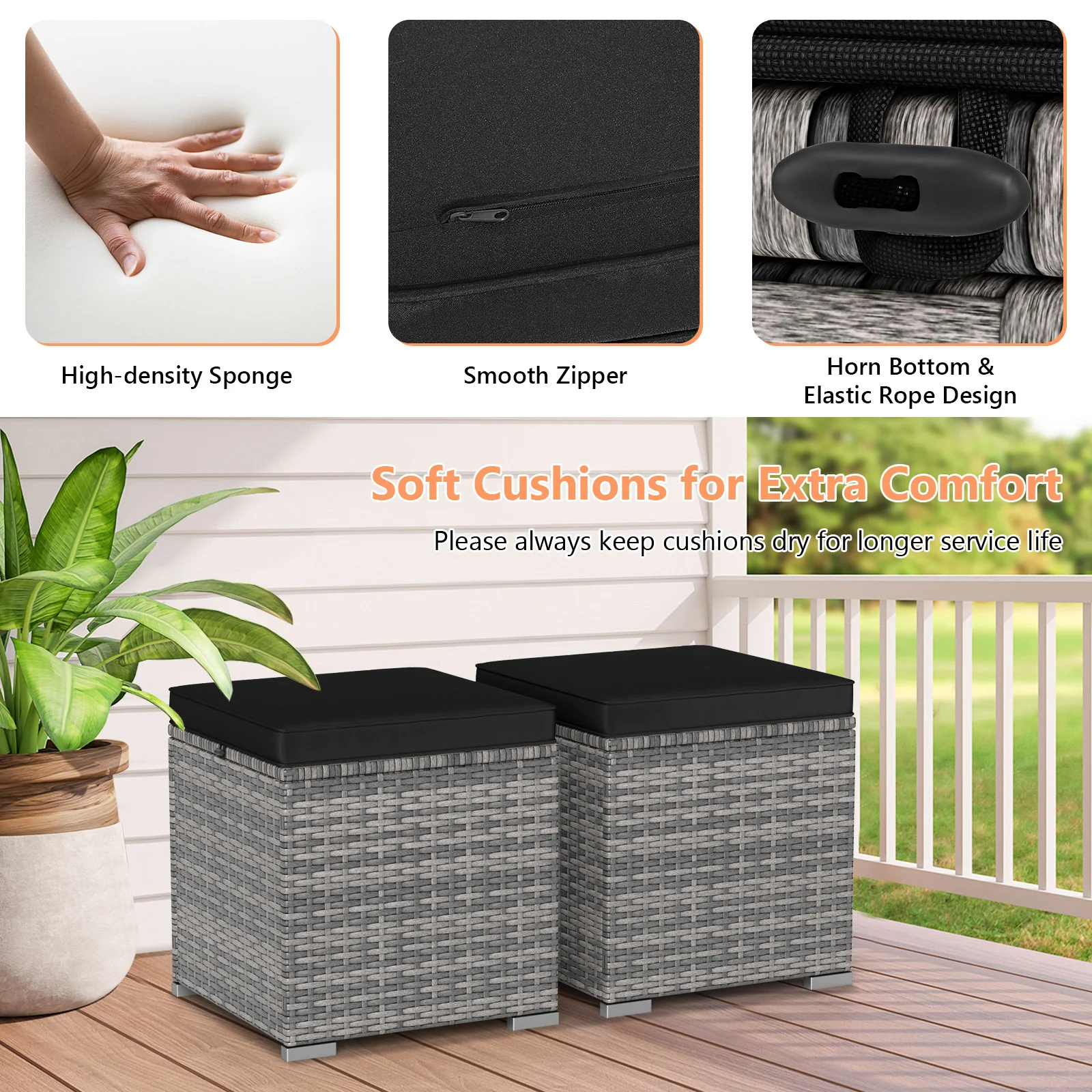 2 Pieces Patio Ottoman with Hidden Storage Space-Mix Grey-black, Mix Grey-black - Image 8