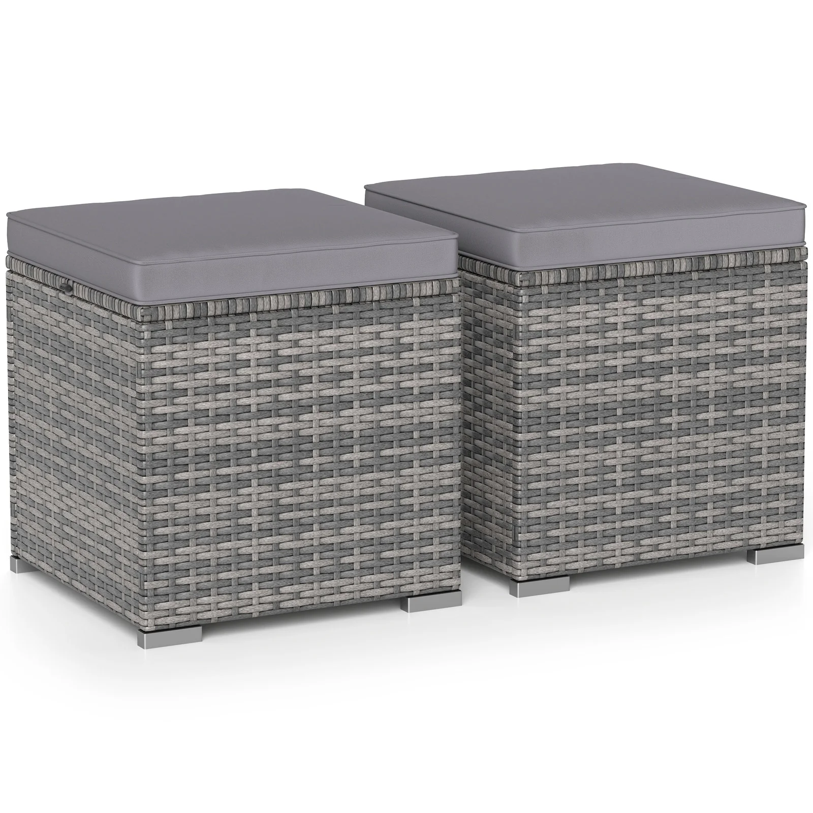 2 Pieces Patio Ottoman with Hidden Storage Space-Mix Grey-grey, Mix Grey-grey