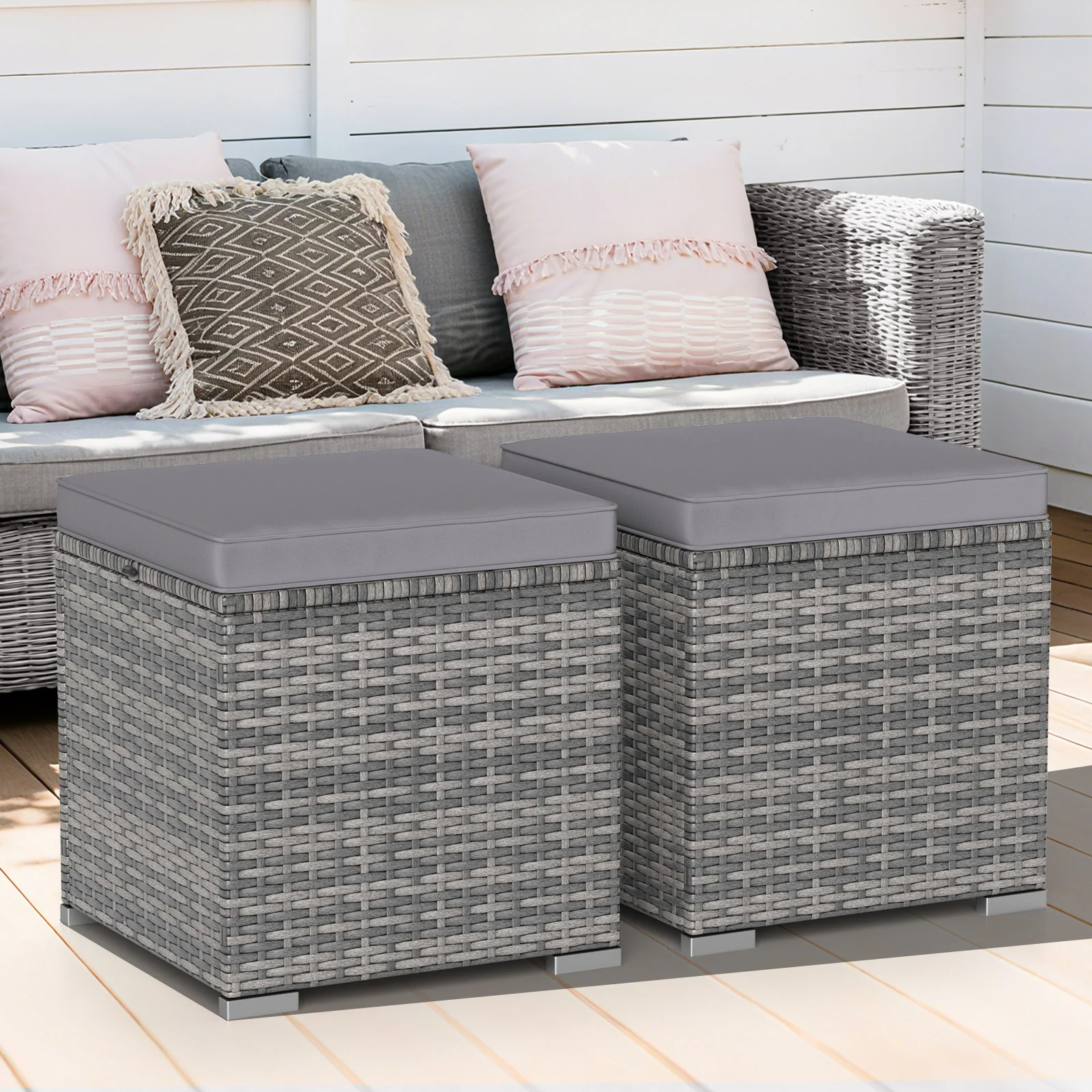 2 Pieces Patio Ottoman with Hidden Storage Space-Mix Grey-grey, Mix Grey-grey - Image 2