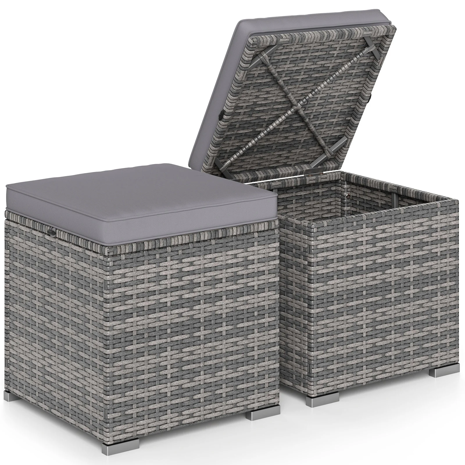 2 Pieces Patio Ottoman with Hidden Storage Space-Mix Grey-grey, Mix Grey-grey - Image 5