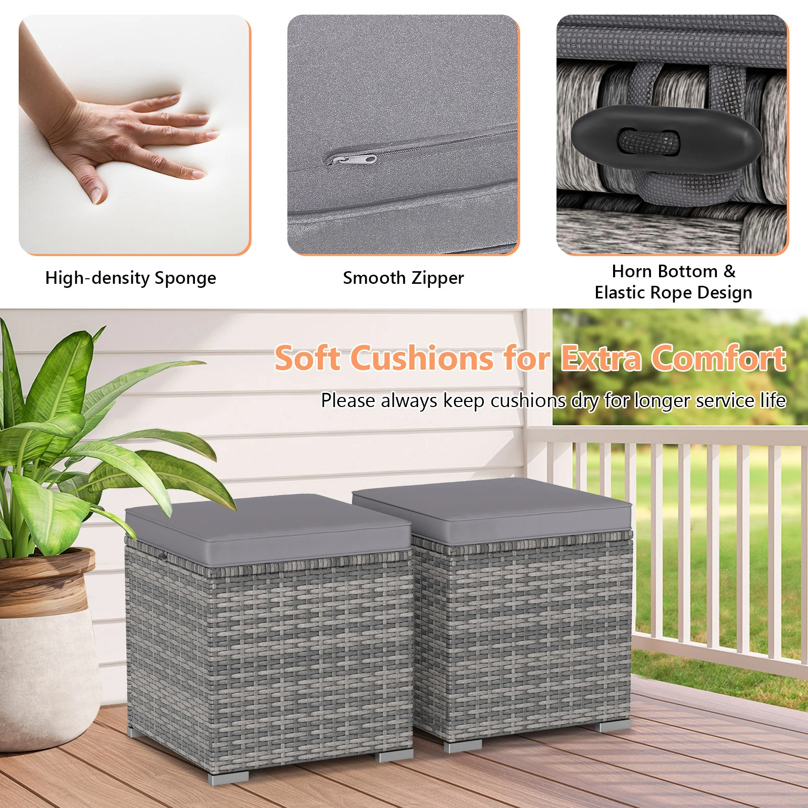2 Pieces Patio Ottoman with Hidden Storage Space-Mix Grey-grey, Mix Grey-grey - Image 8