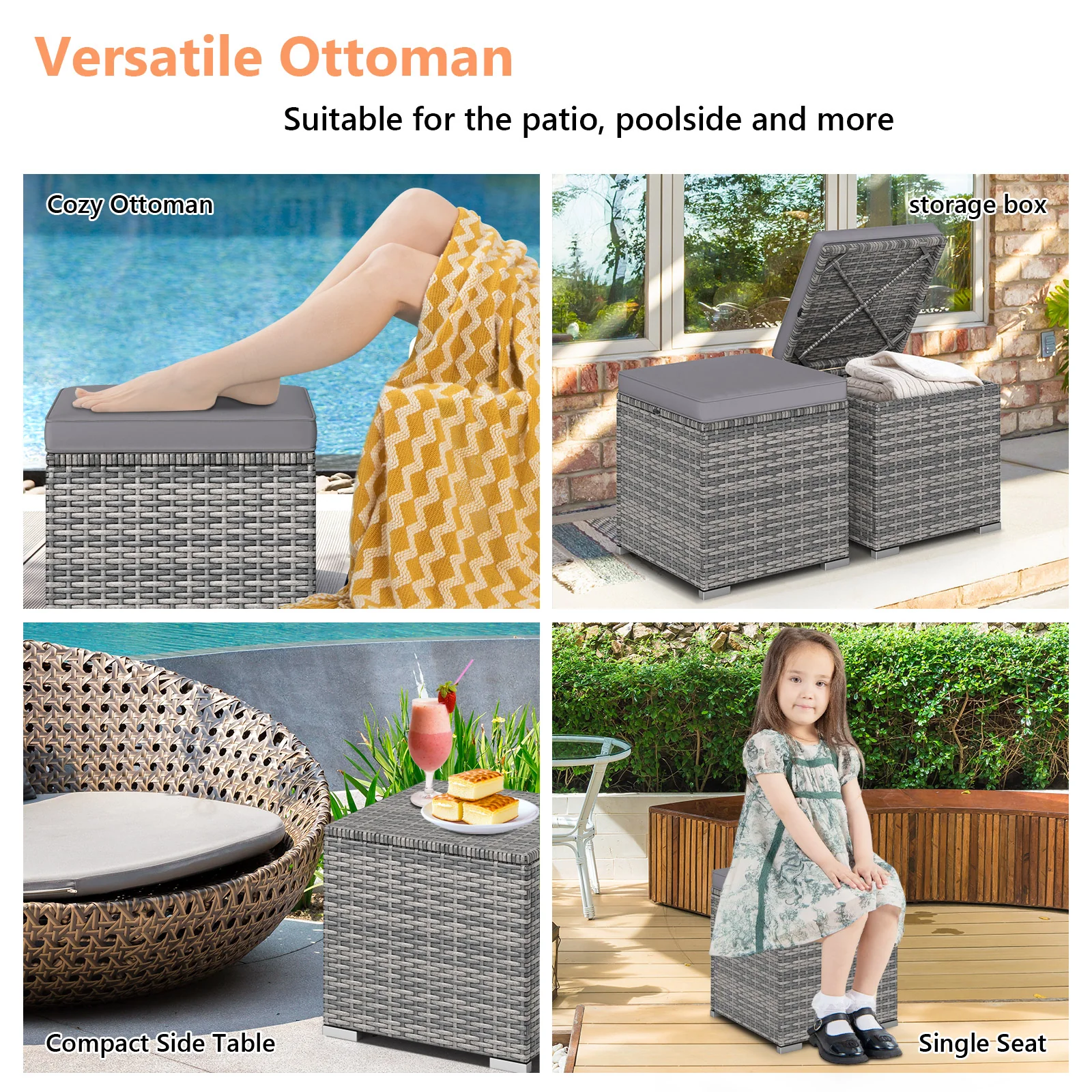 2 Pieces Patio Ottoman with Hidden Storage Space-Mix Grey-grey, Mix Grey-grey - Image 9