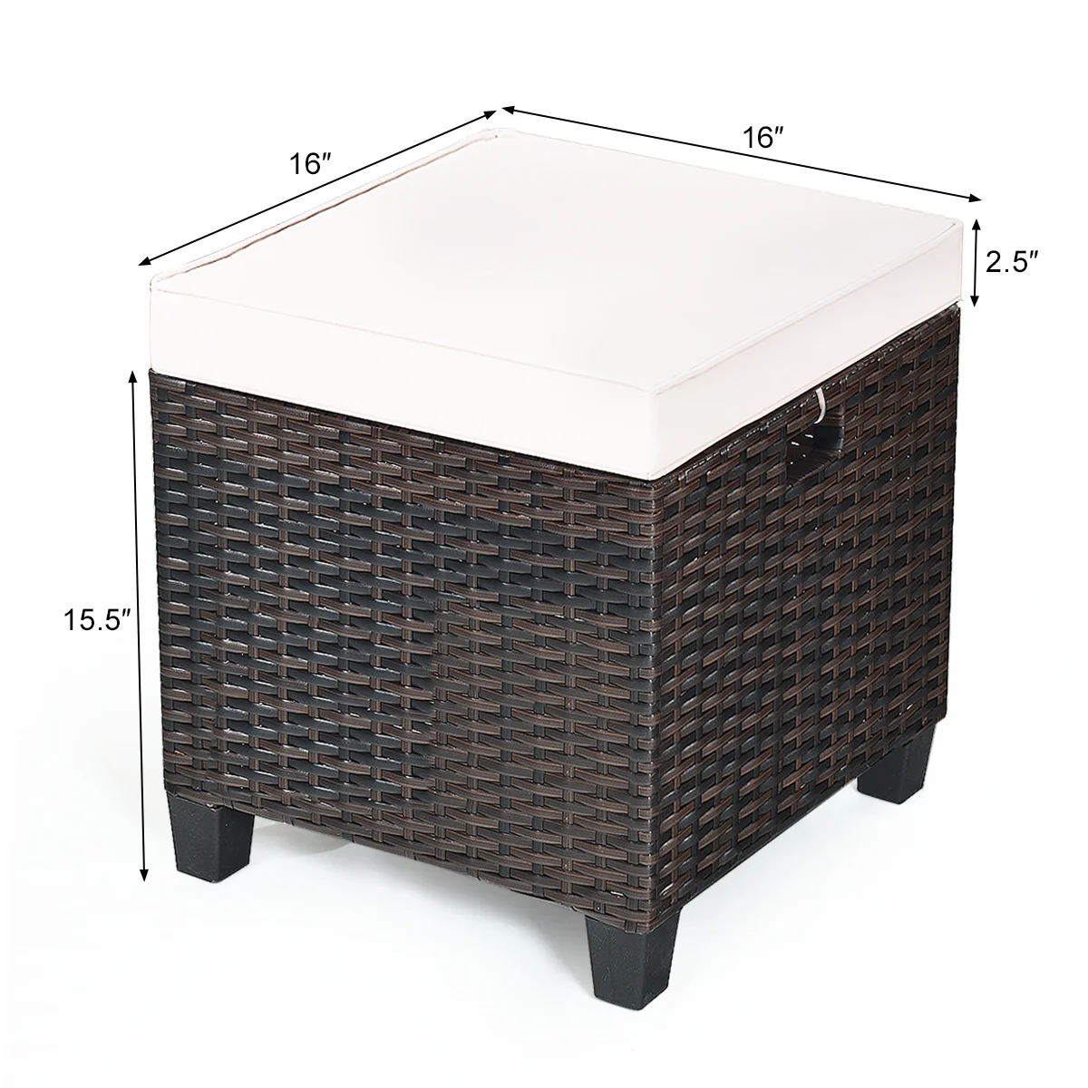 2 Pieces Patio Rattan Ottoman Cushioned Seat, Cream White - Image 6