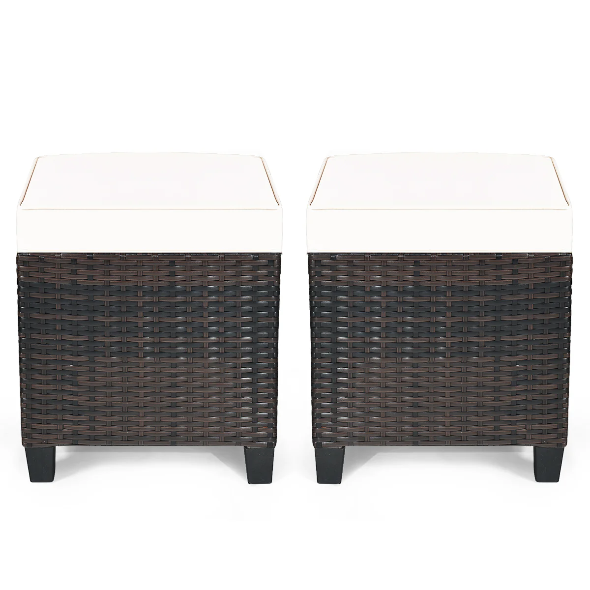 2 Pieces Patio Rattan Ottoman Cushioned Seat, Cream White - Image 8